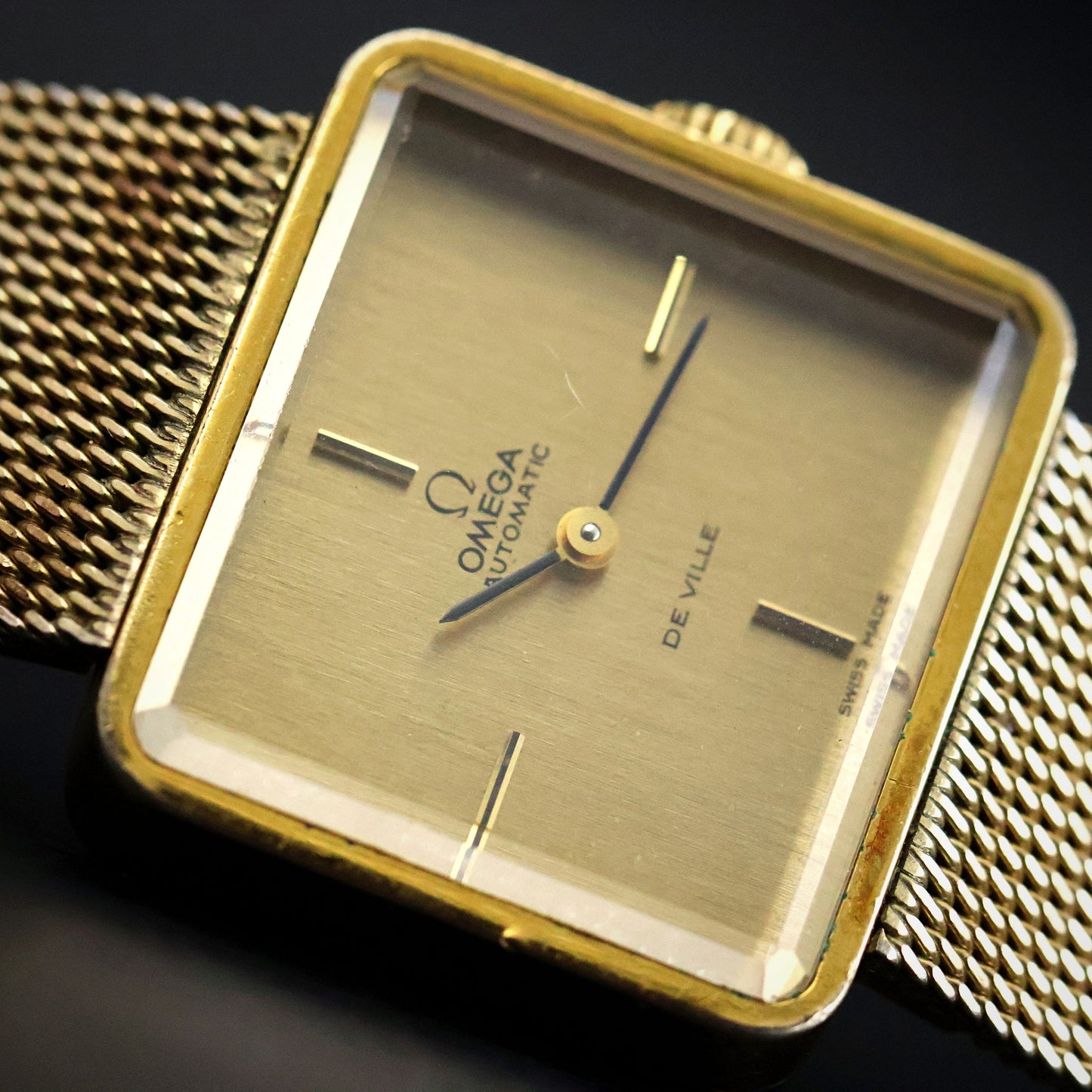Omega De Ville | Gold Plated Square | Integrated Gold Mesh