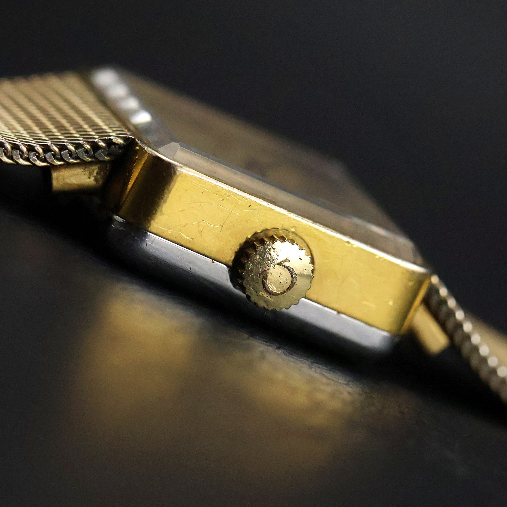 Omega De Ville | Gold Plated Square | Integrated Gold Mesh