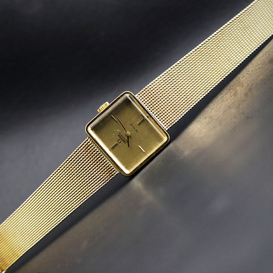 Omega De Ville | Gold Plated Square | Integrated Gold Mesh