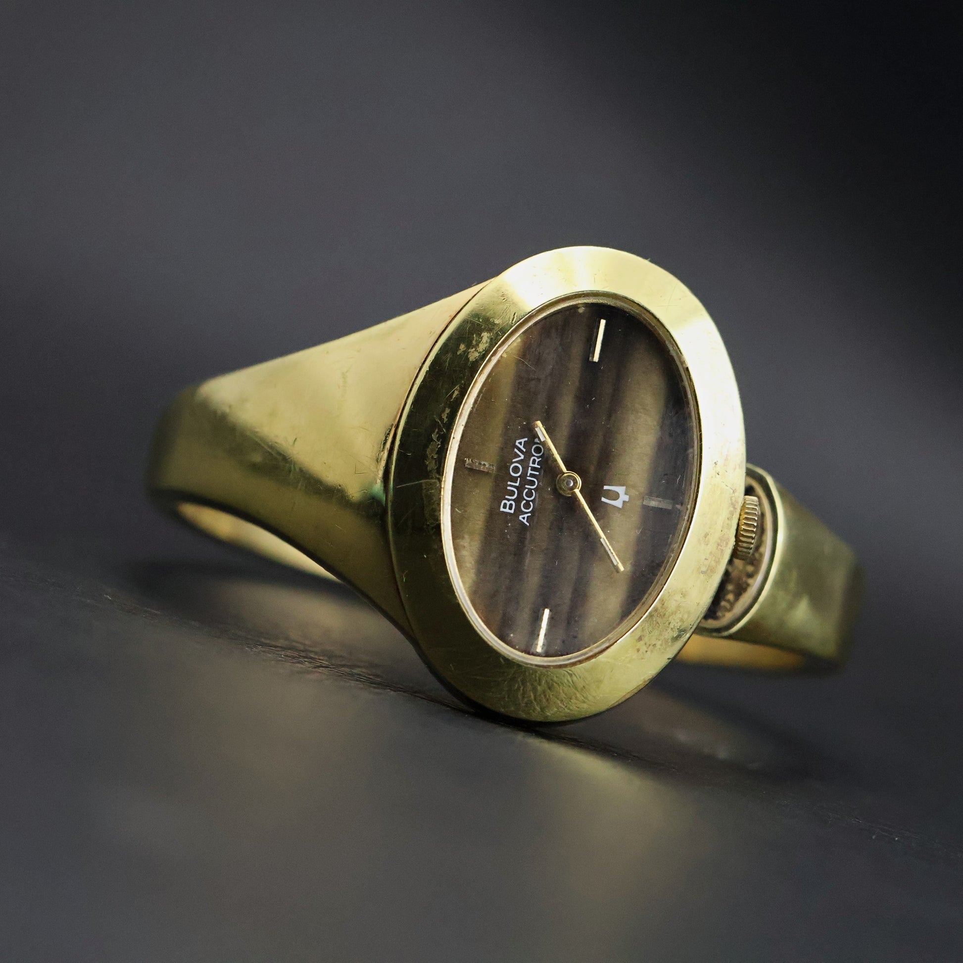 Bulova Accutron | Gold Cuff Bangle | Tigers Eye Style Dial