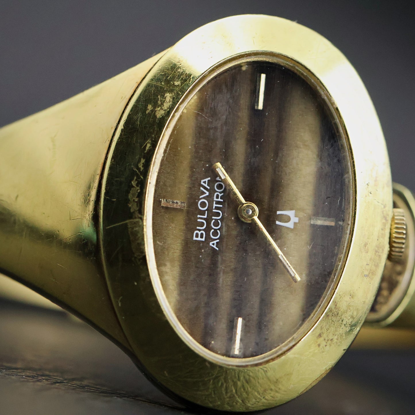 Bulova Accutron | Gold Cuff Bangle | Tigers Eye Style Dial