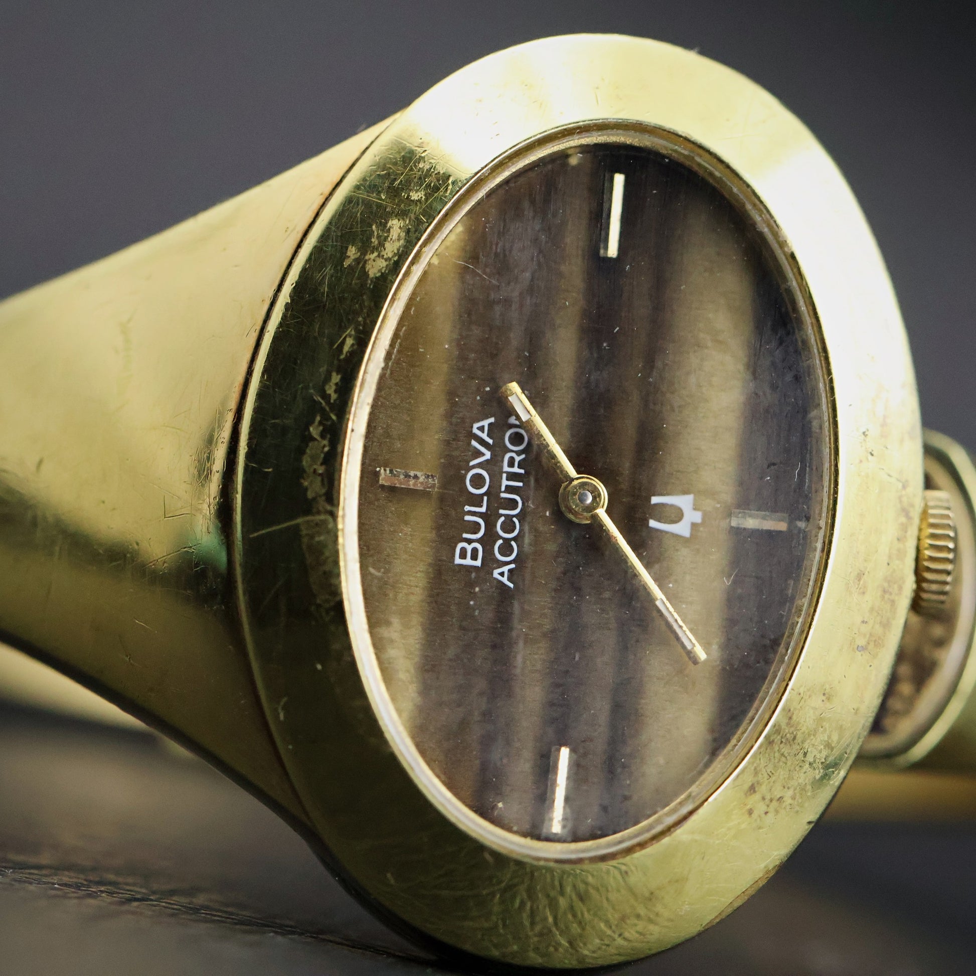 Bulova Accutron | Gold Cuff Bangle | Tigers Eye Style Dial