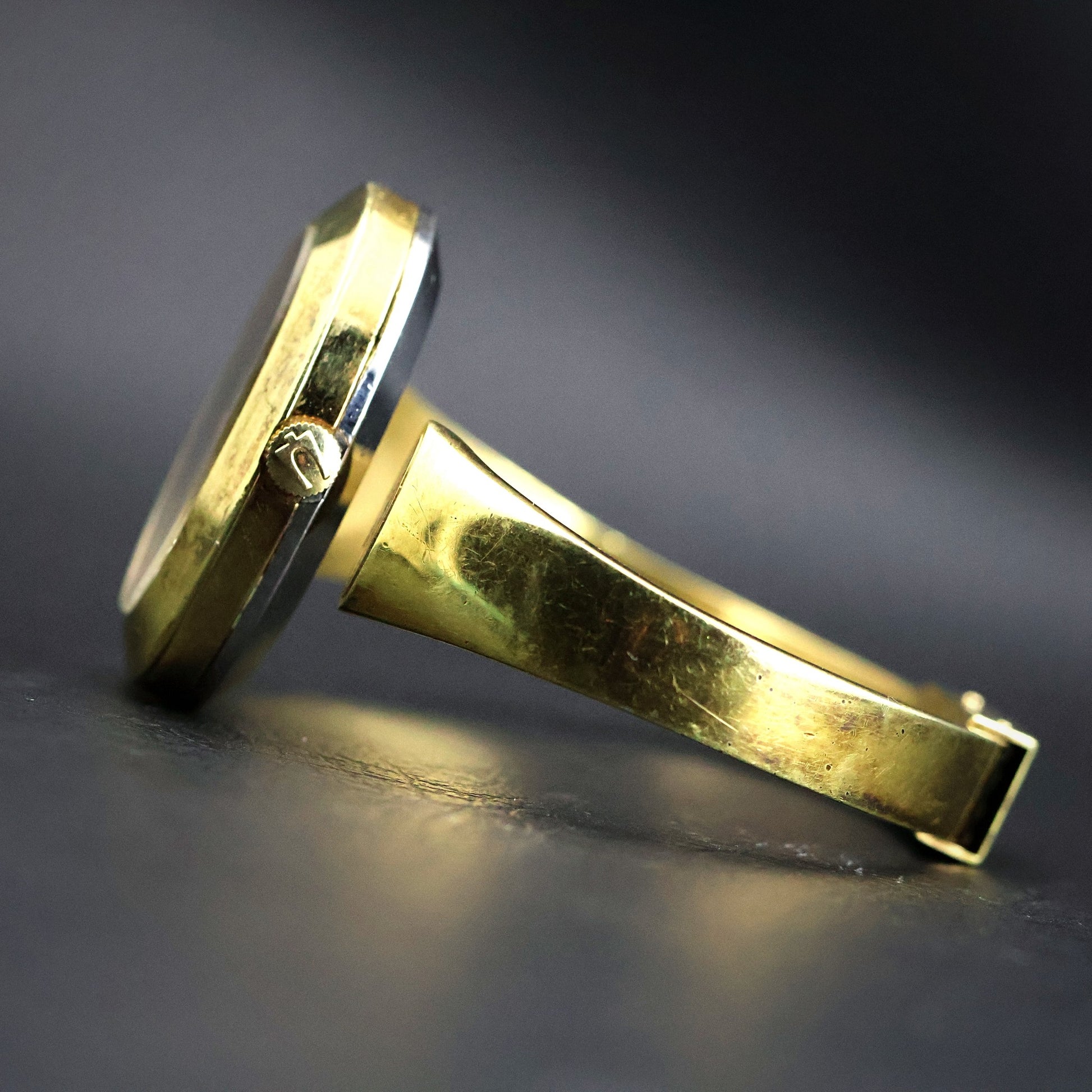 Bulova Accutron | Gold Cuff Bangle | Tigers Eye Style Dial