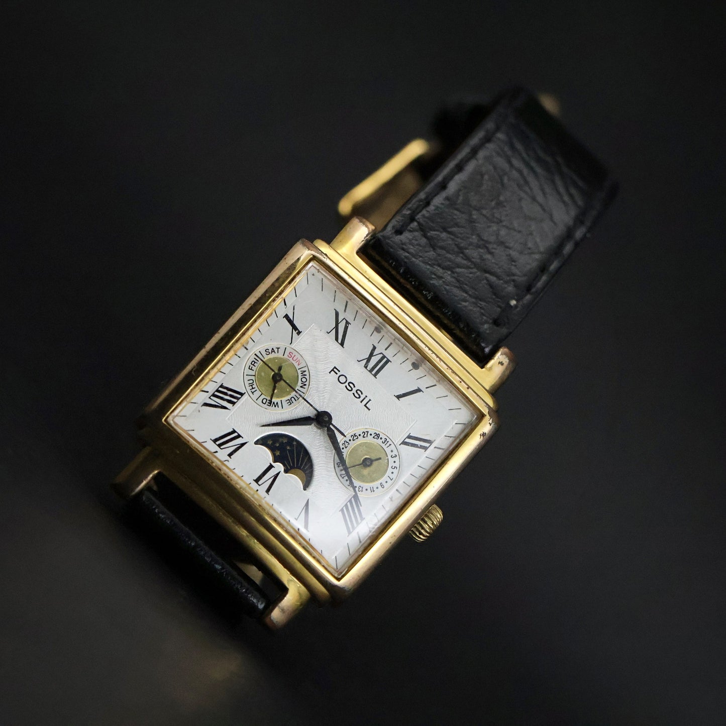 Fossil Moonphase | Gold Square | White Roman Dial