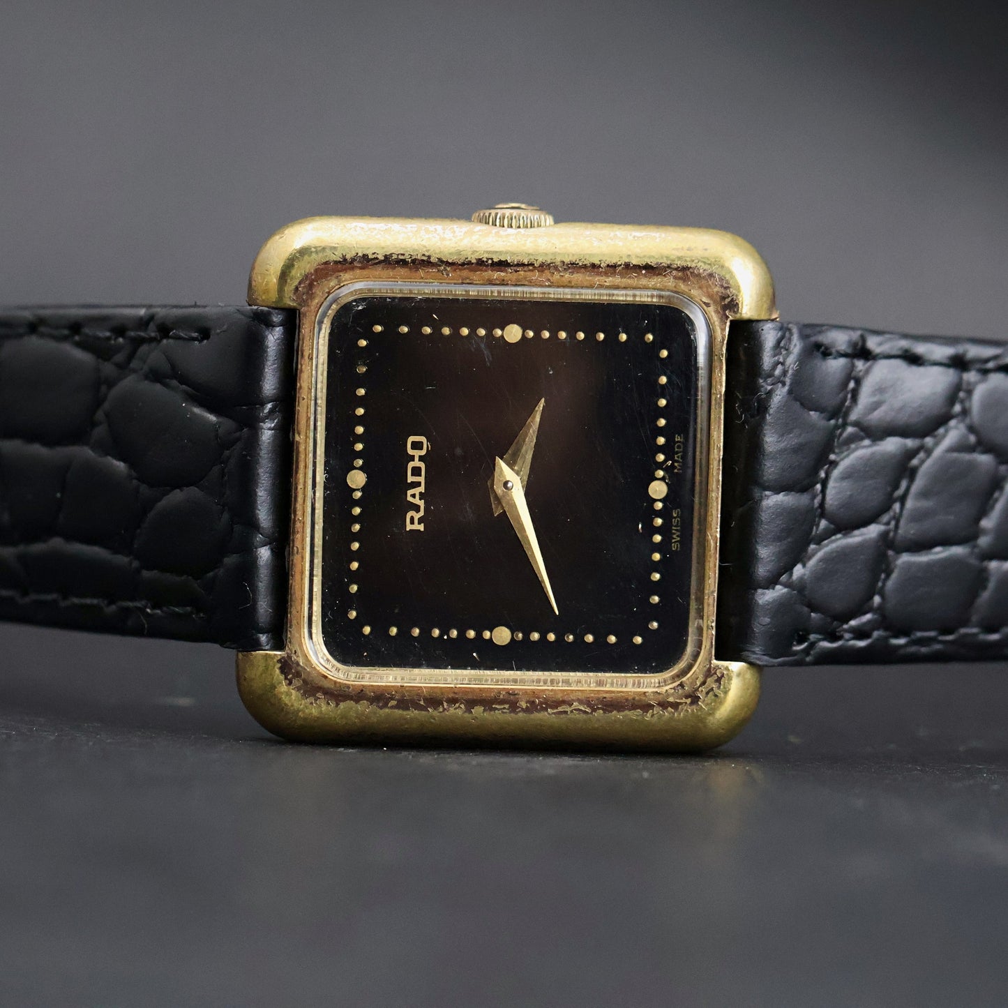 Rado Square Dress Watch | Gold Plated | Black Dial | Quartz