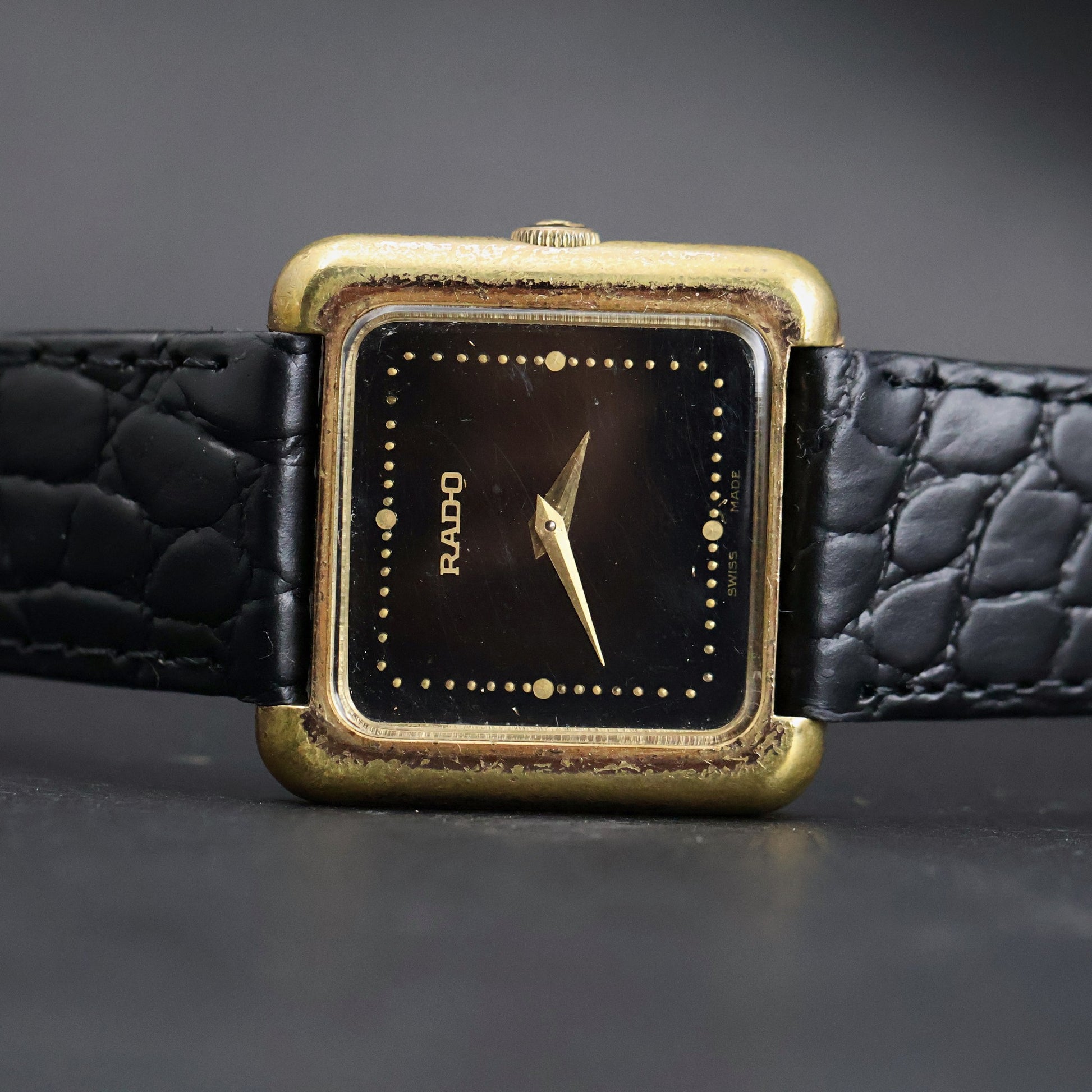 Rado Square Dress Watch | Gold Plated | Black Dial | Quartz