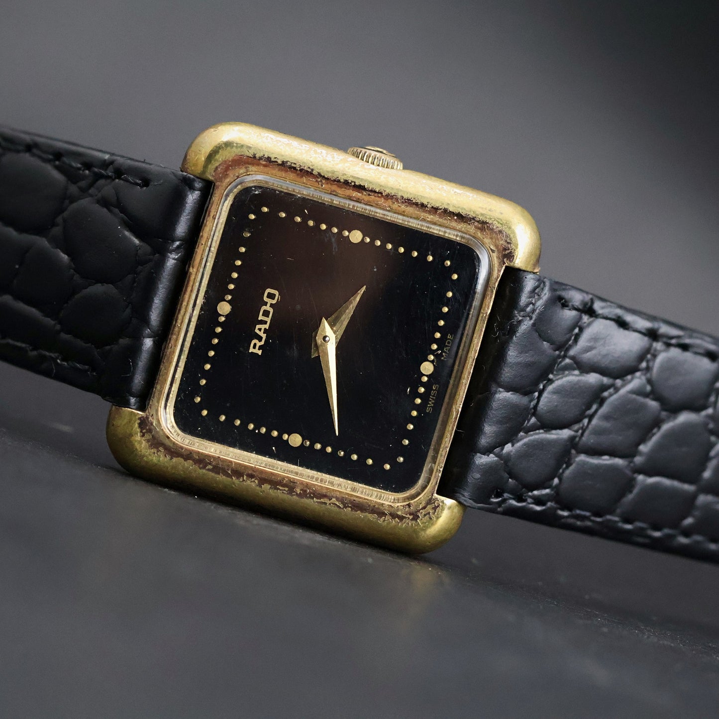 Rado Square Dress Watch | Gold Plated | Black Dial | Quartz