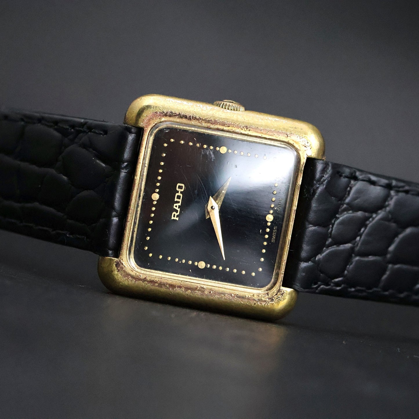 Rado Square Dress Watch | Gold Plated | Black Dial | Quartz