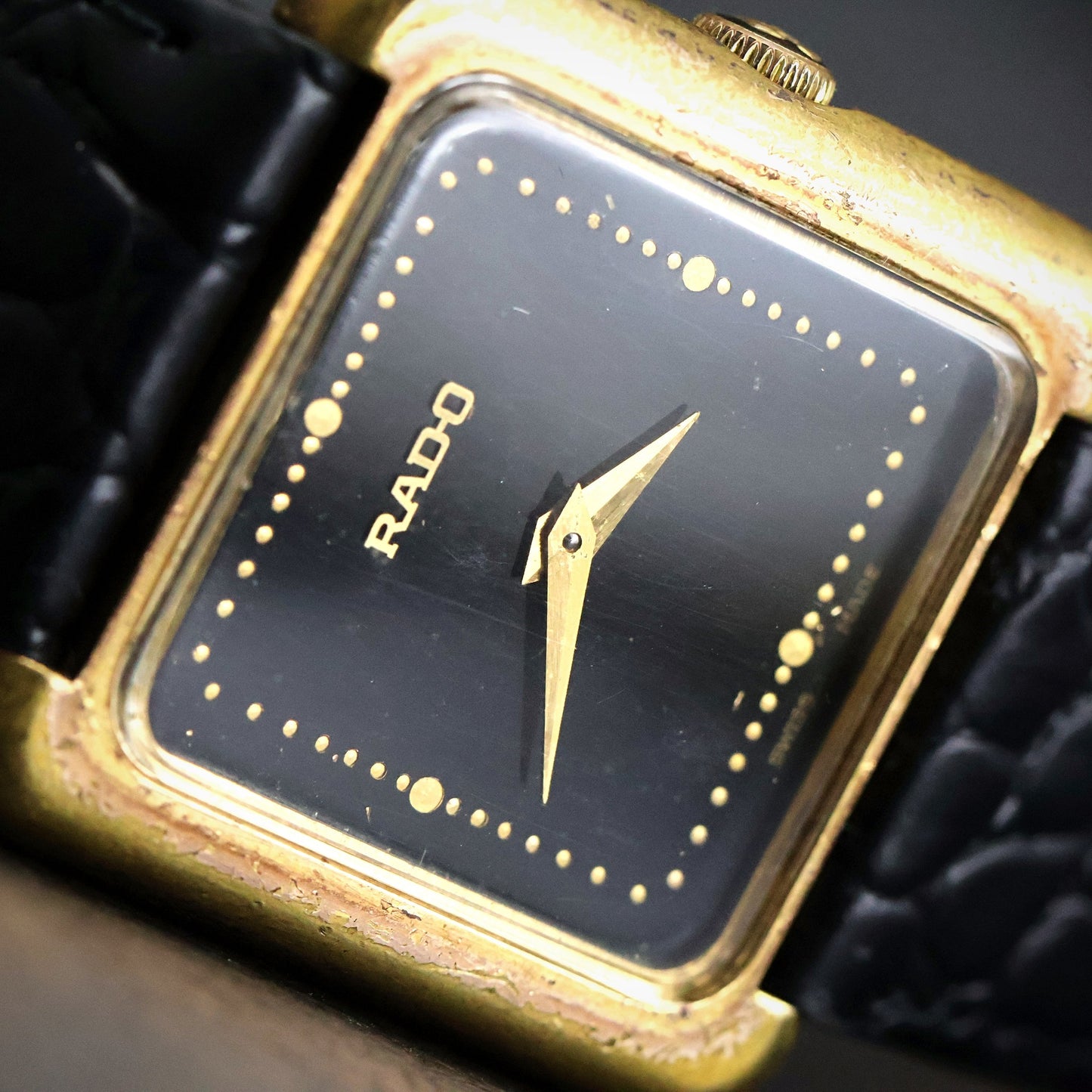 Rado Square Dress Watch | Gold Plated | Black Dial | Quartz