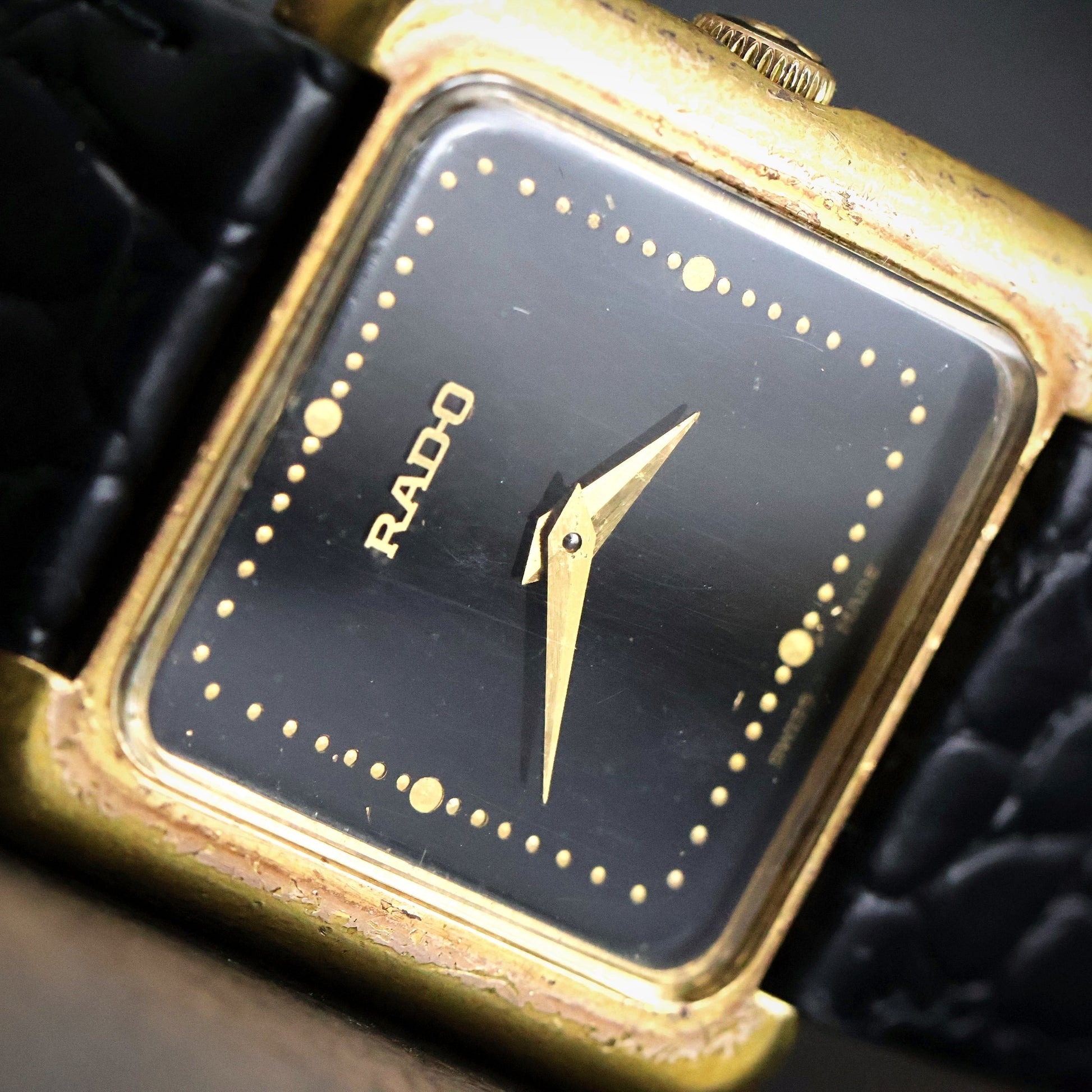 Rado Square Dress Watch | Gold Plated | Black Dial | Quartz