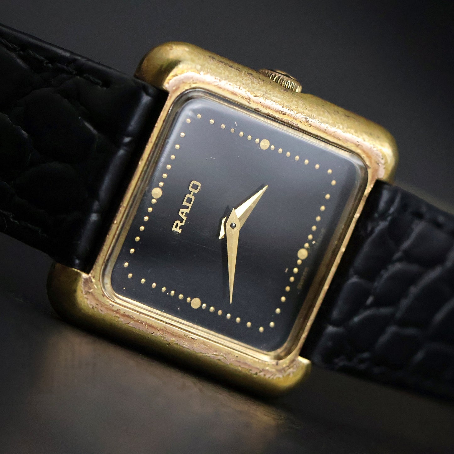 Rado Square Dress Watch | Gold Plated | Black Dial | Quartz