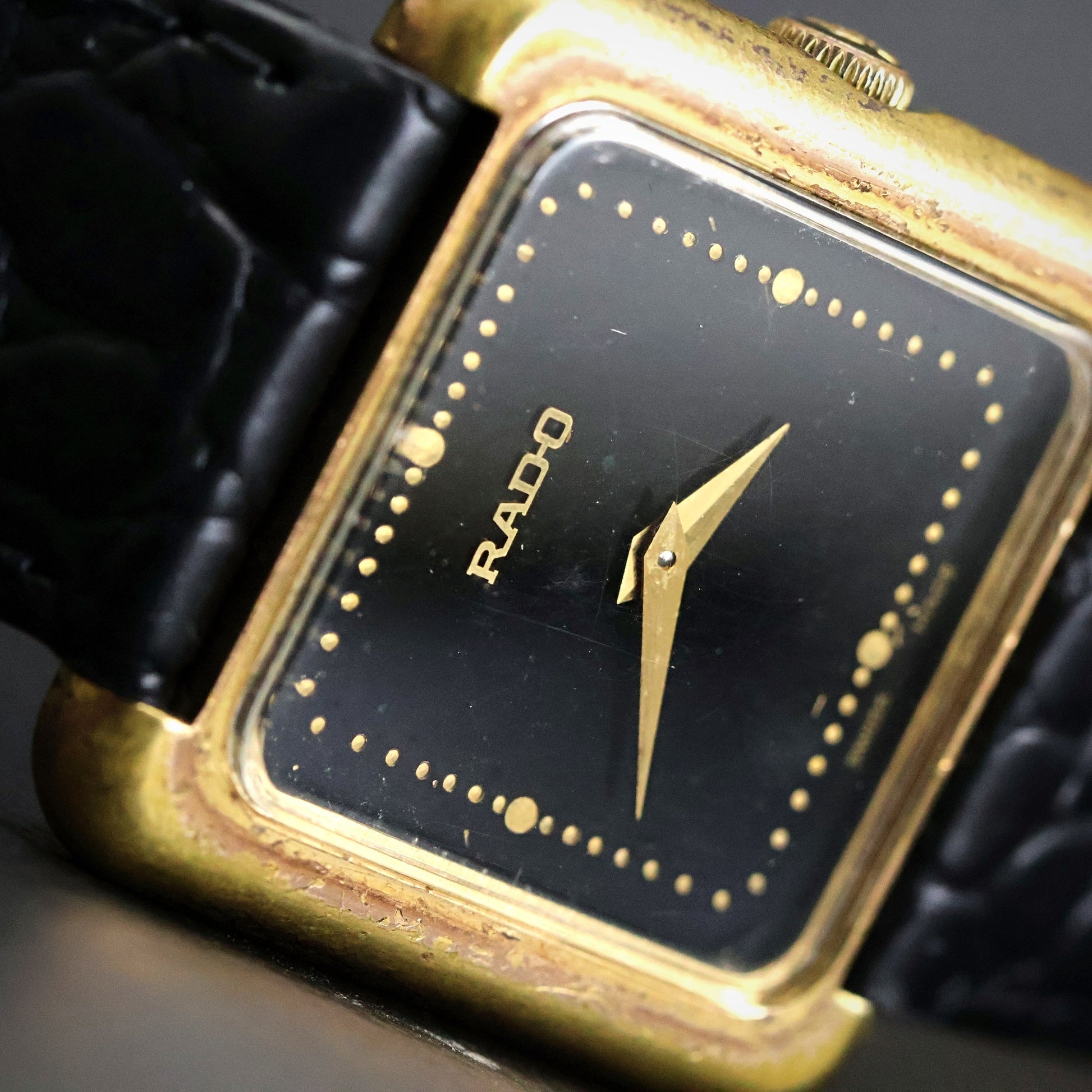 Rado Square Dress Watch | Gold Plated | Black Dial | Quartz