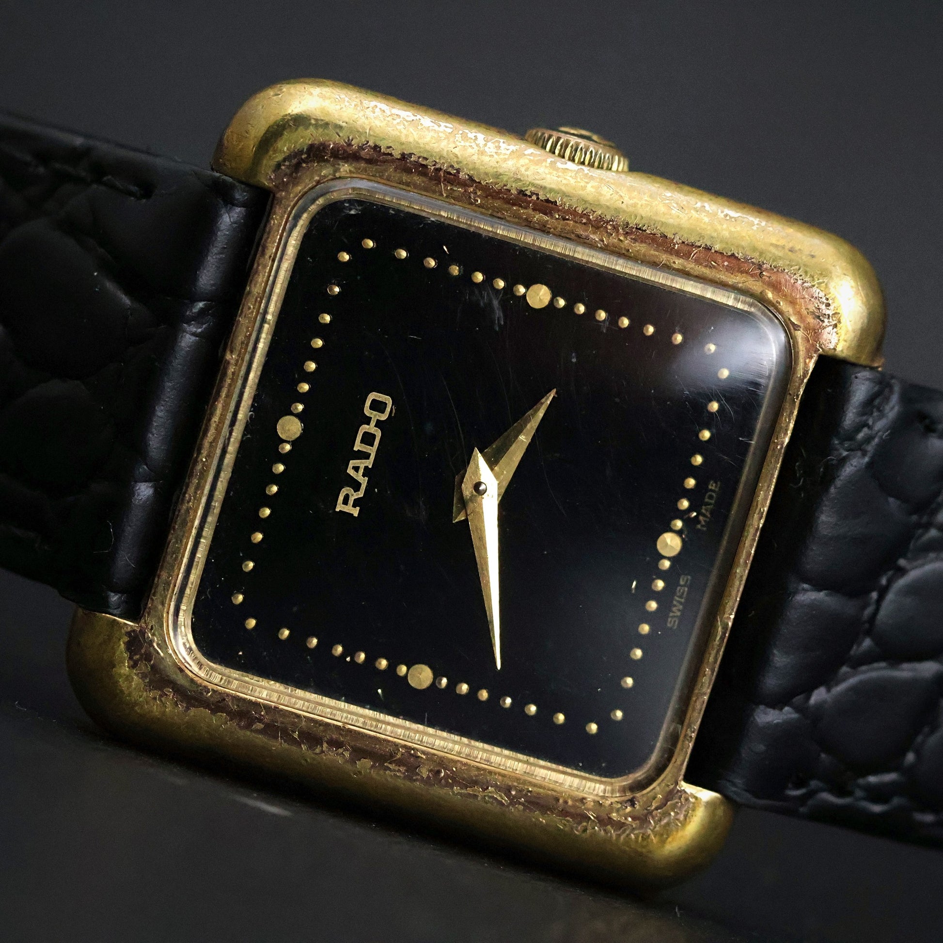 Rado Square Dress Watch | Gold Plated | Black Dial | Quartz