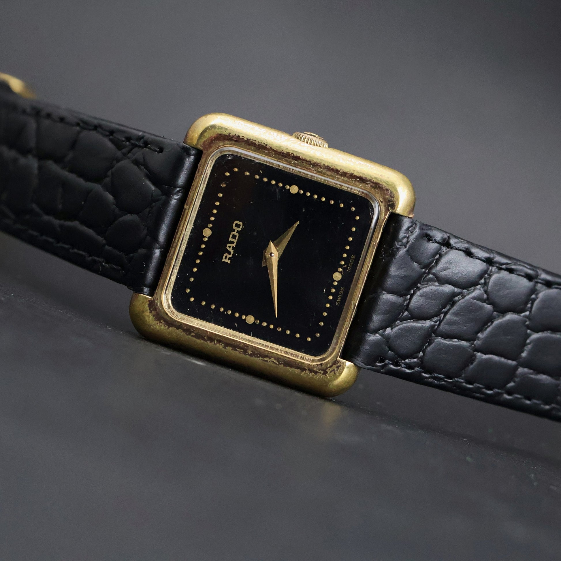 Rado Square Dress Watch | Gold Plated | Black Dial | Quartz