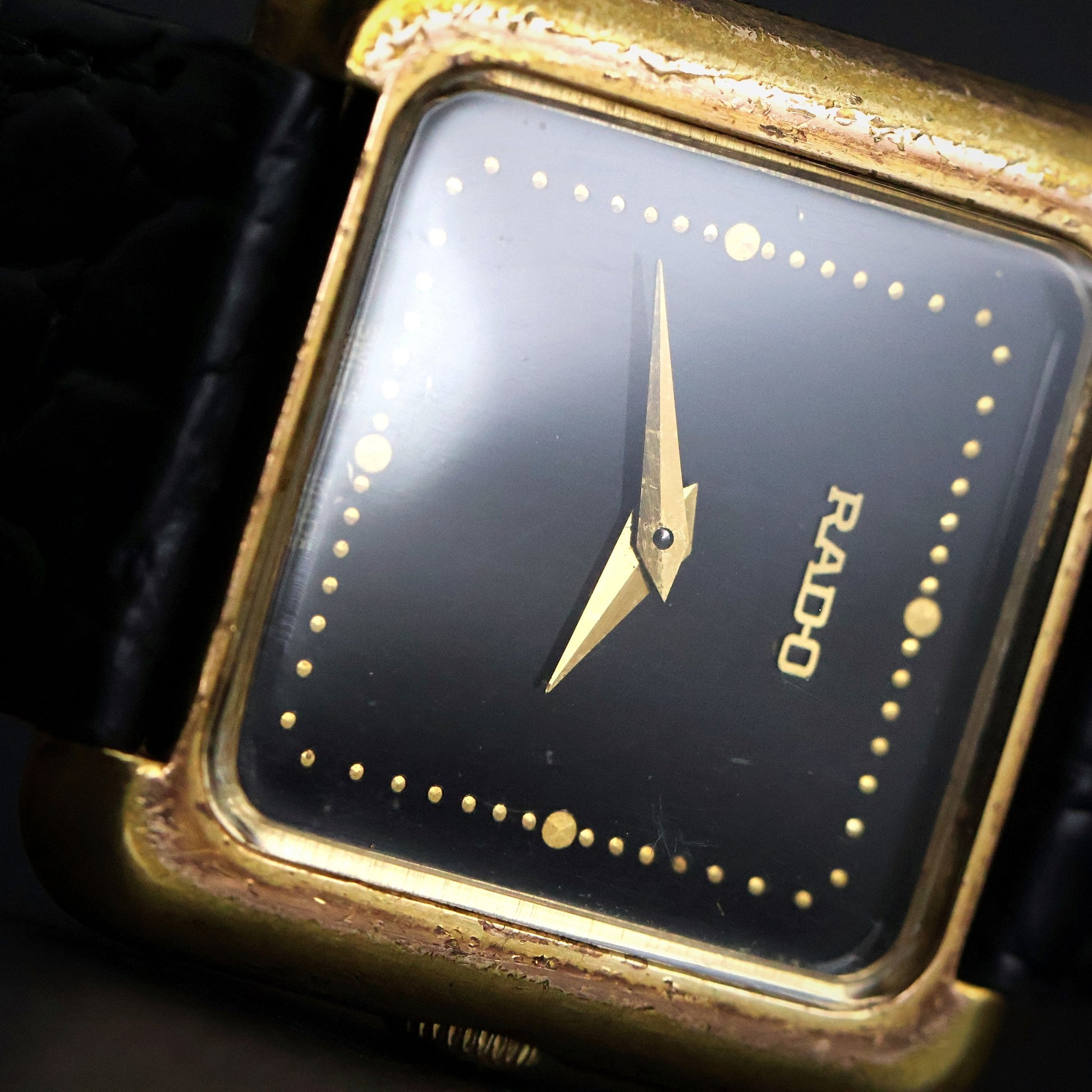 Rado Square Dress Watch | Gold Plated | Black Dial | Quartz