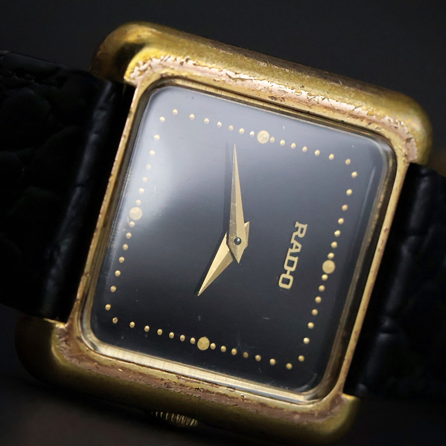 Rado Square Dress Watch | Gold Plated | Black Dial | Quartz