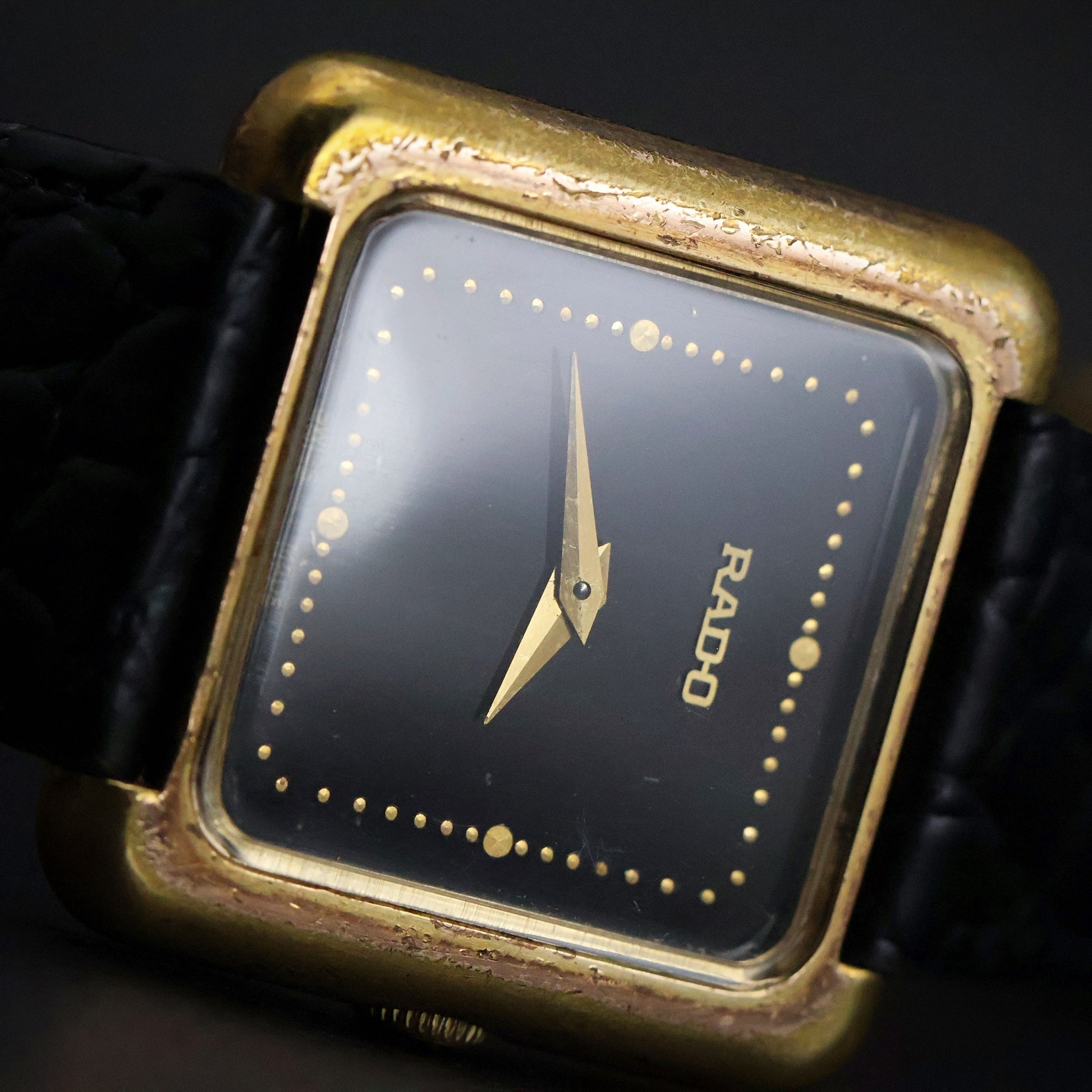 Rado Square Dress Watch | Gold Plated | Black Dial | Quartz