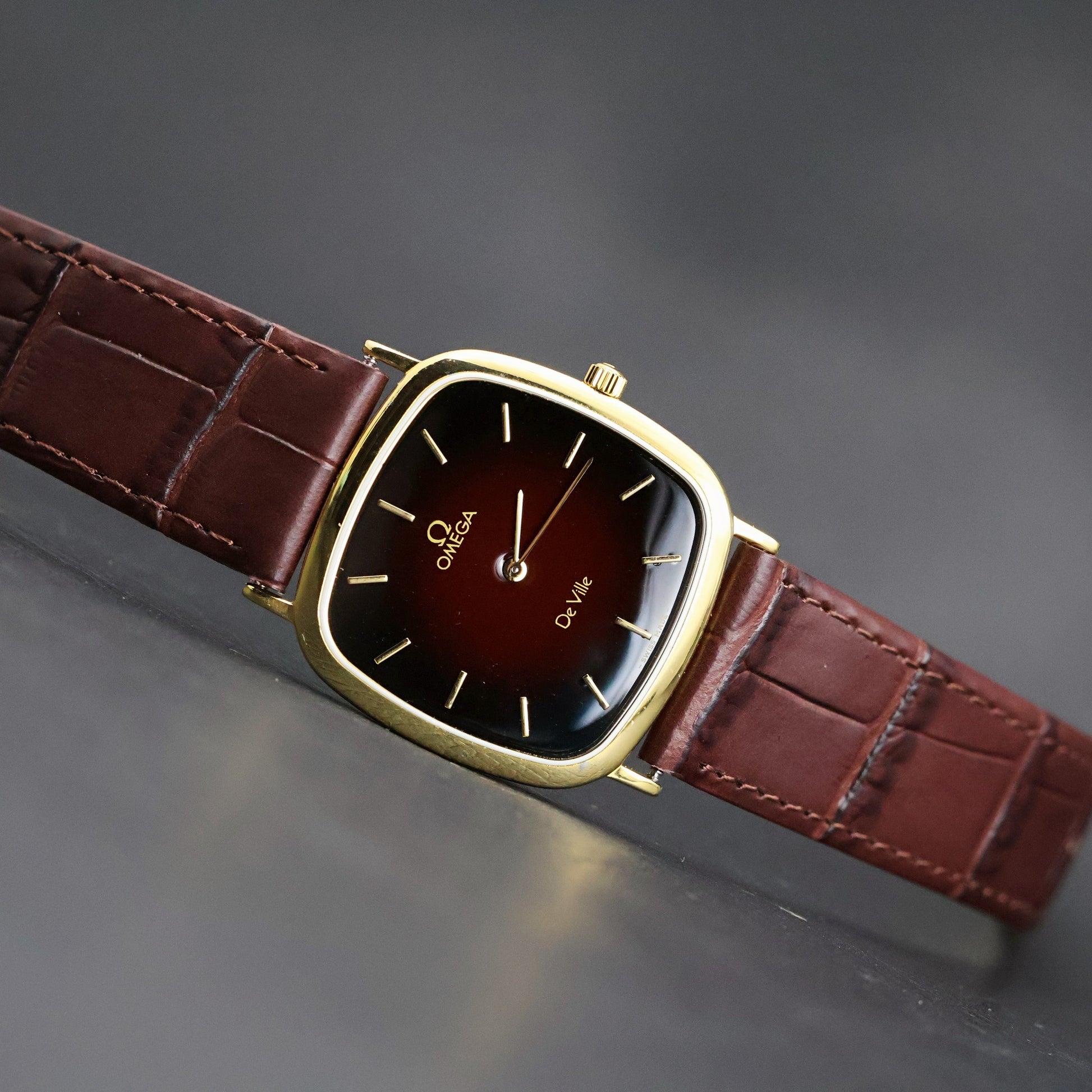 Omega De Ville | Gold Plated Cushion | Rare Burgundy Fume Dial | Quartz
