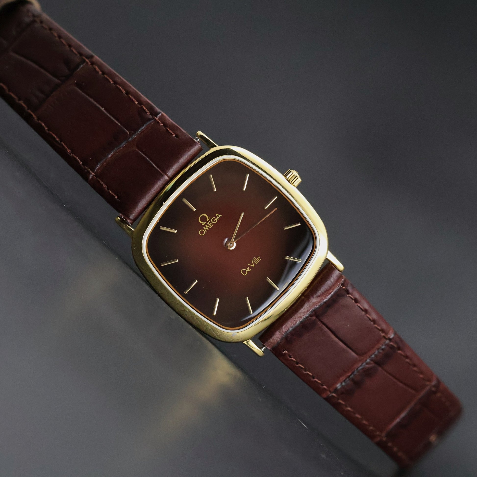 Omega De Ville | Gold Plated Cushion | Rare Burgundy Fume Dial | Quartz