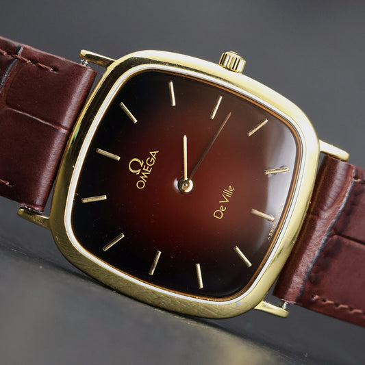 Omega De Ville | Gold Plated Cushion | Rare Burgundy Fume Dial | Quartz