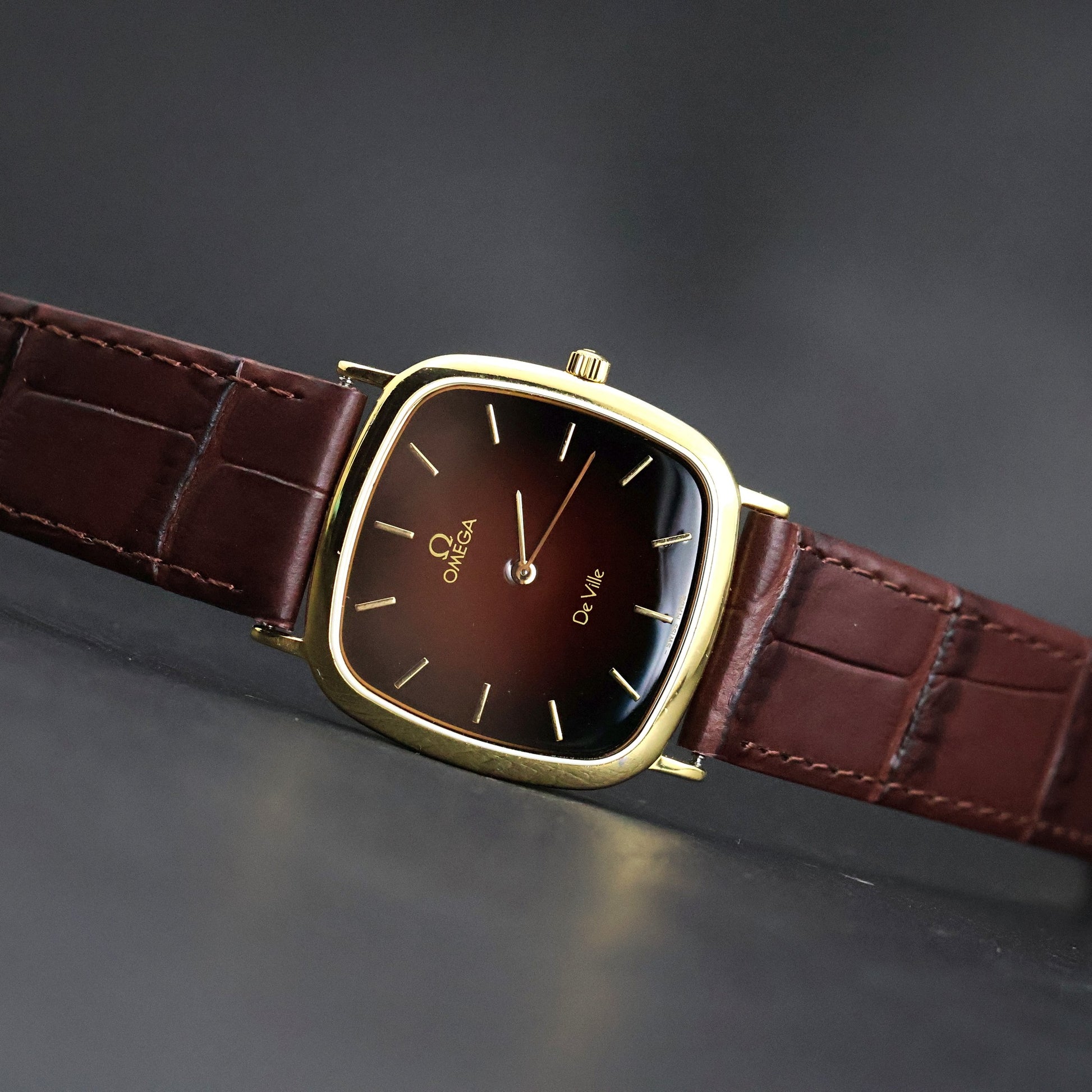 Omega De Ville | Gold Plated Cushion | Rare Burgundy Fume Dial | Quartz