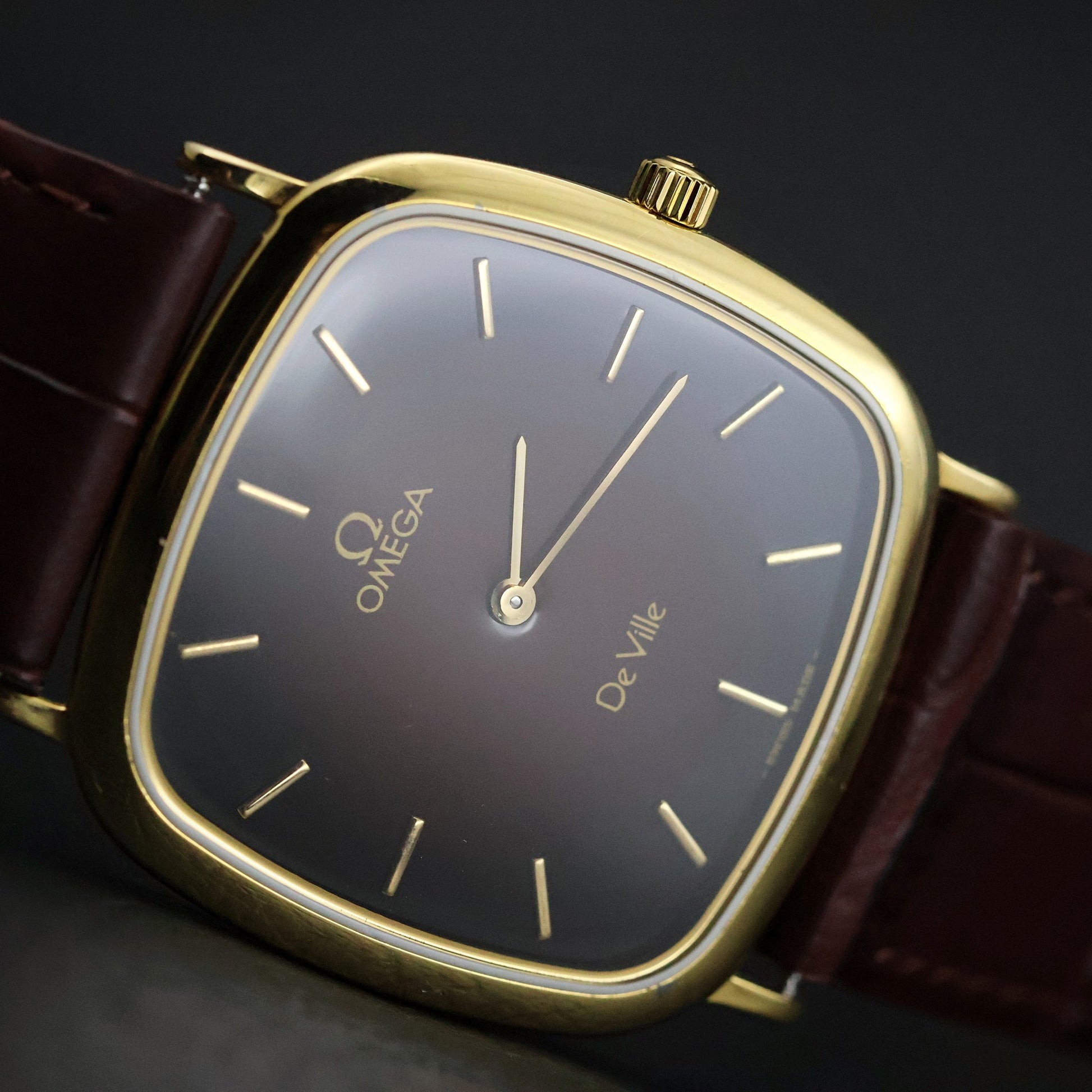 Omega De Ville | Gold Plated Cushion | Rare Burgundy Fume Dial | Quartz