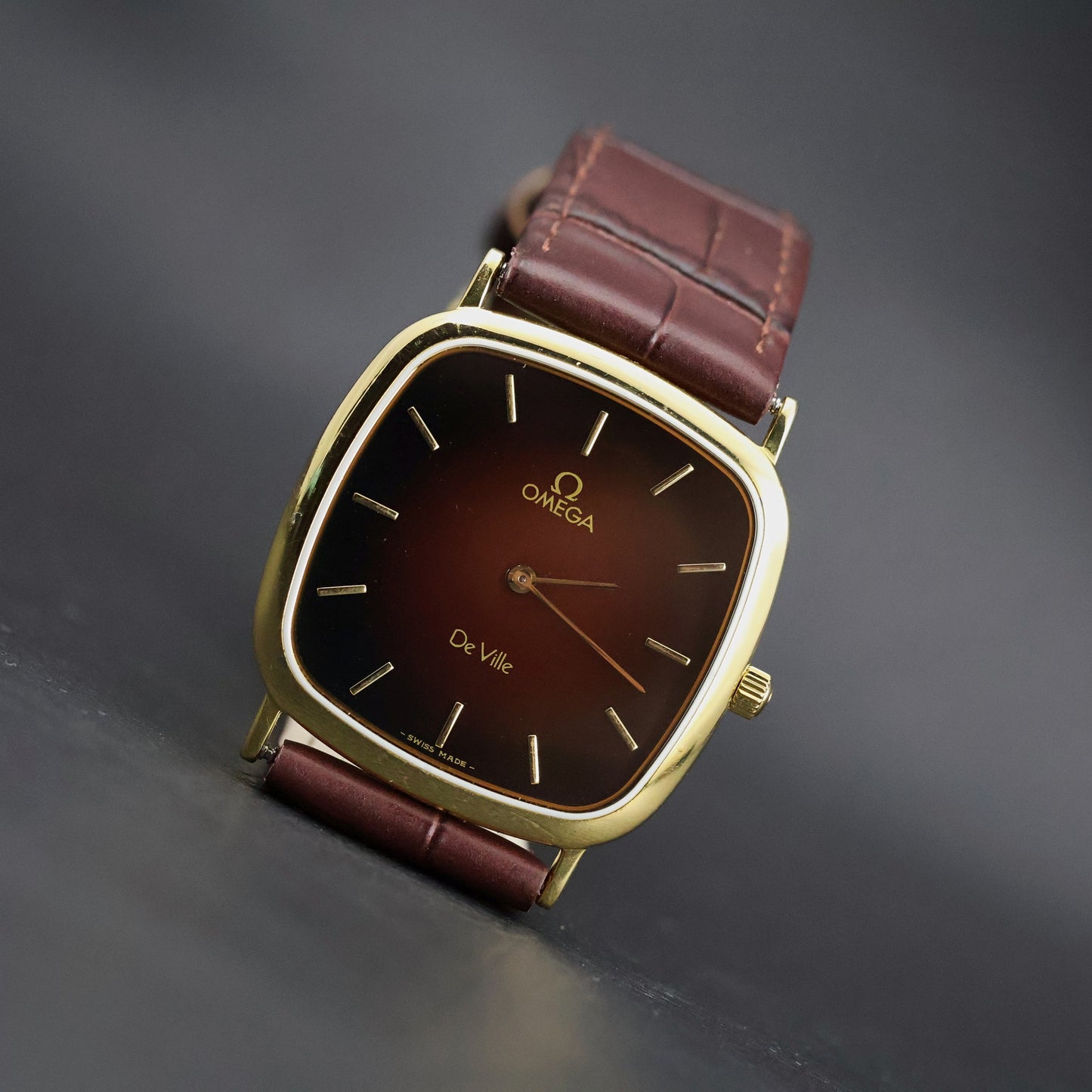 Omega De Ville | Gold Plated Cushion | Rare Burgundy Fume Dial | Quartz