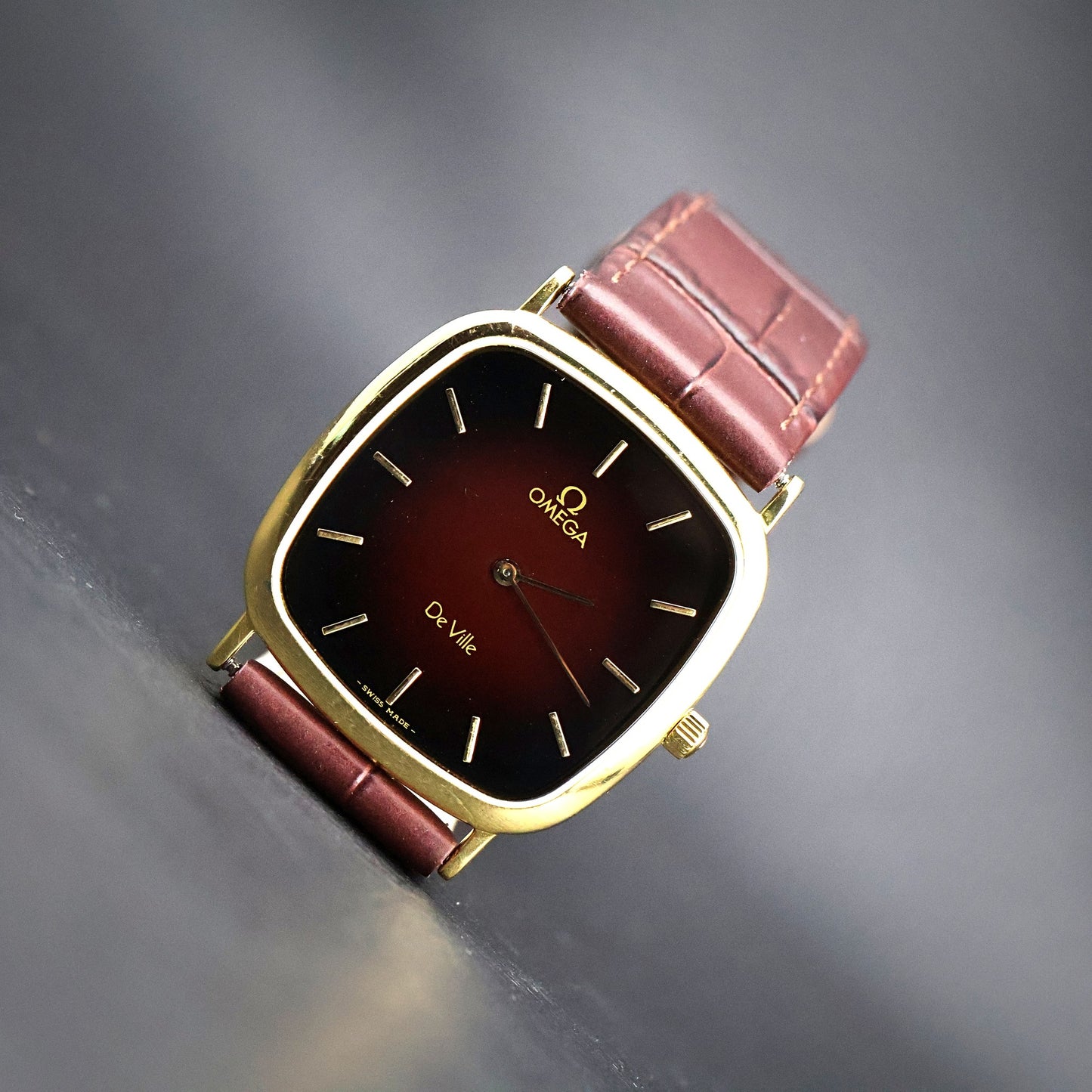 Omega De Ville | Gold Plated Cushion | Rare Burgundy Fume Dial | Quartz