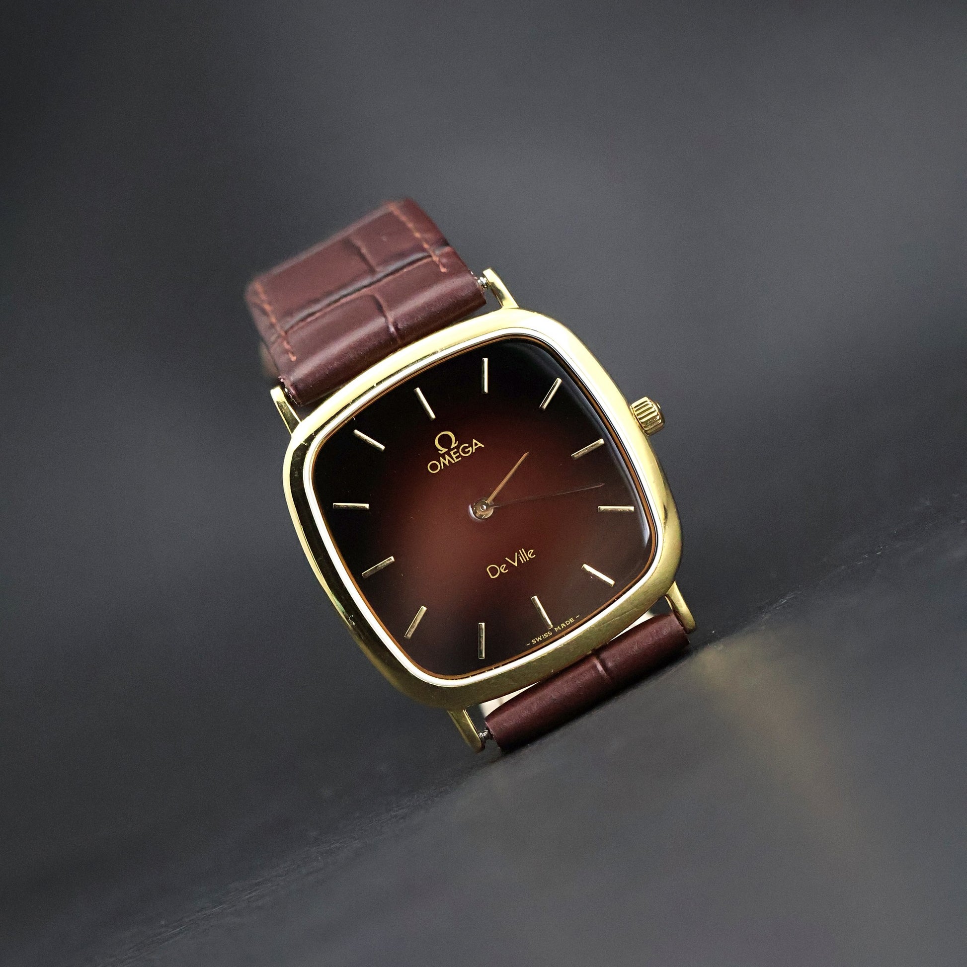Omega De Ville | Gold Plated Cushion | Rare Burgundy Fume Dial | Quartz
