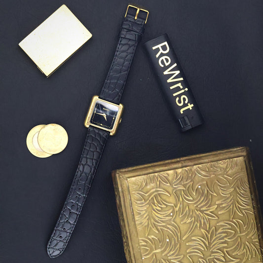 Rado Square Dress Watch | Gold Plated | Black Dial | Quartz