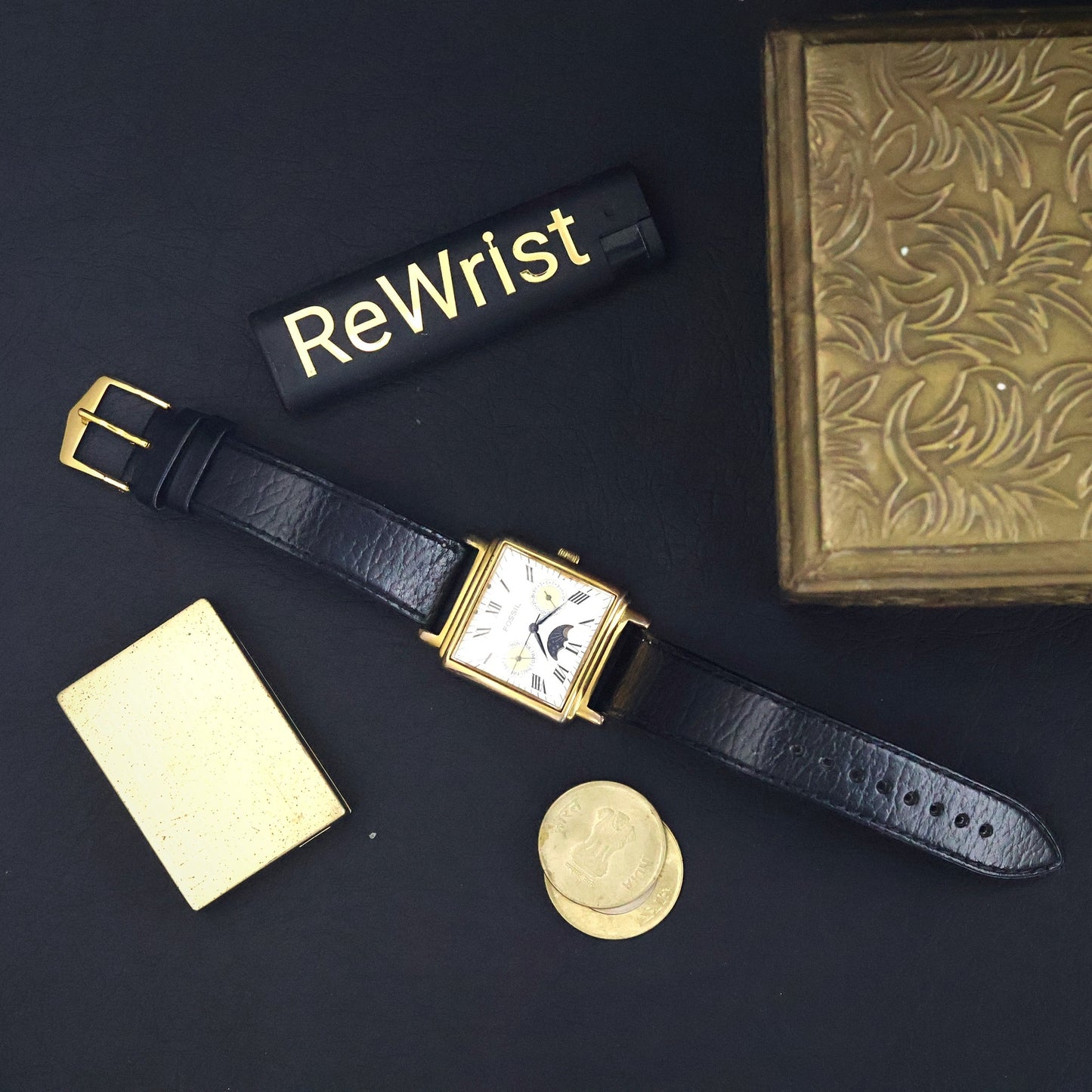 Fossil Moonphase | Gold Square | White Roman Dial