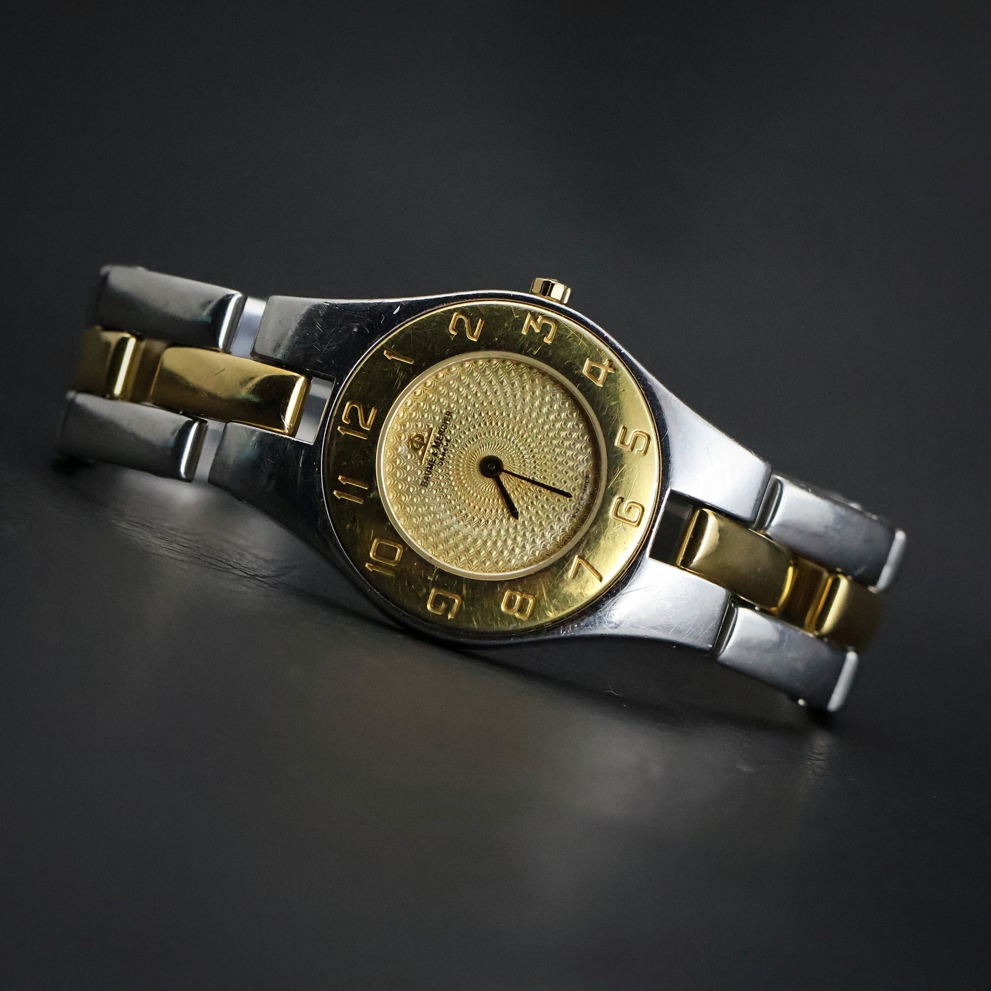 Baume and Mercier Linea Ladies | Two-Tone | Champagne Guilloche Dial | Arabic Bezel | Ref 4113207