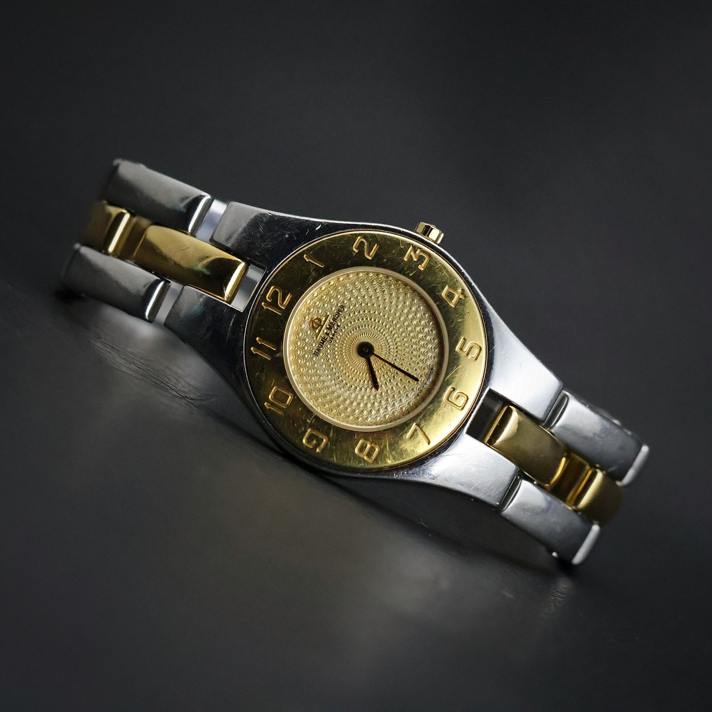 Baume and Mercier Linea Ladies | Two-Tone | Champagne Guilloche Dial | Arabic Bezel | Ref 4113207