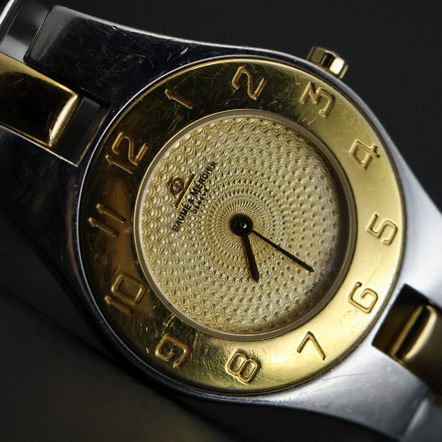 Baume and Mercier Linea Ladies | Two-Tone | Champagne Guilloche Dial | Arabic Bezel | Ref 4113207