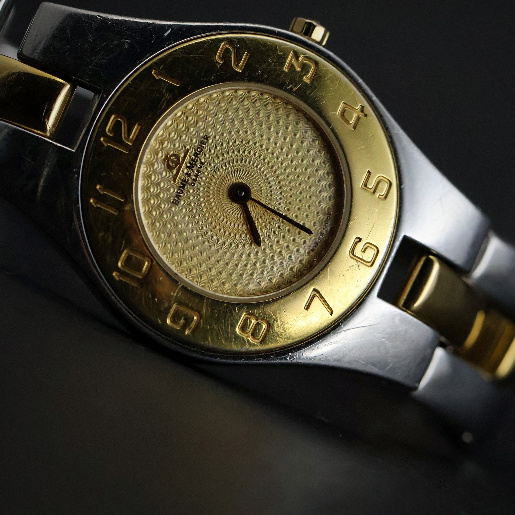 Baume and Mercier Linea Ladies | Two-Tone | Champagne Guilloche Dial | Arabic Bezel | Ref 4113207