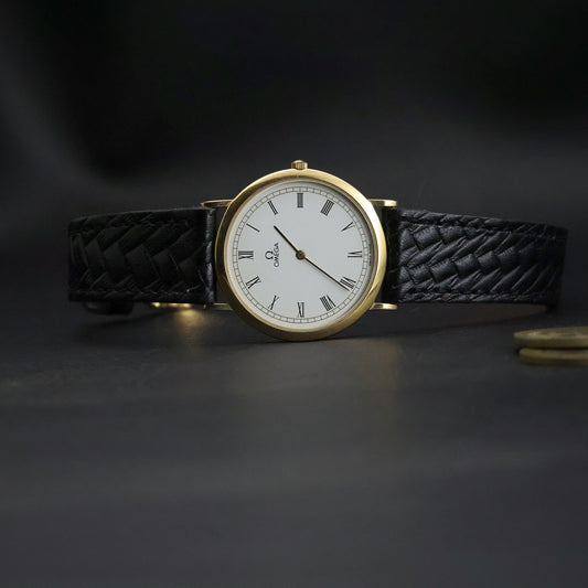 Omega De Ville Dress | Gold Plated | White Roman Dial | Black Braided Leather