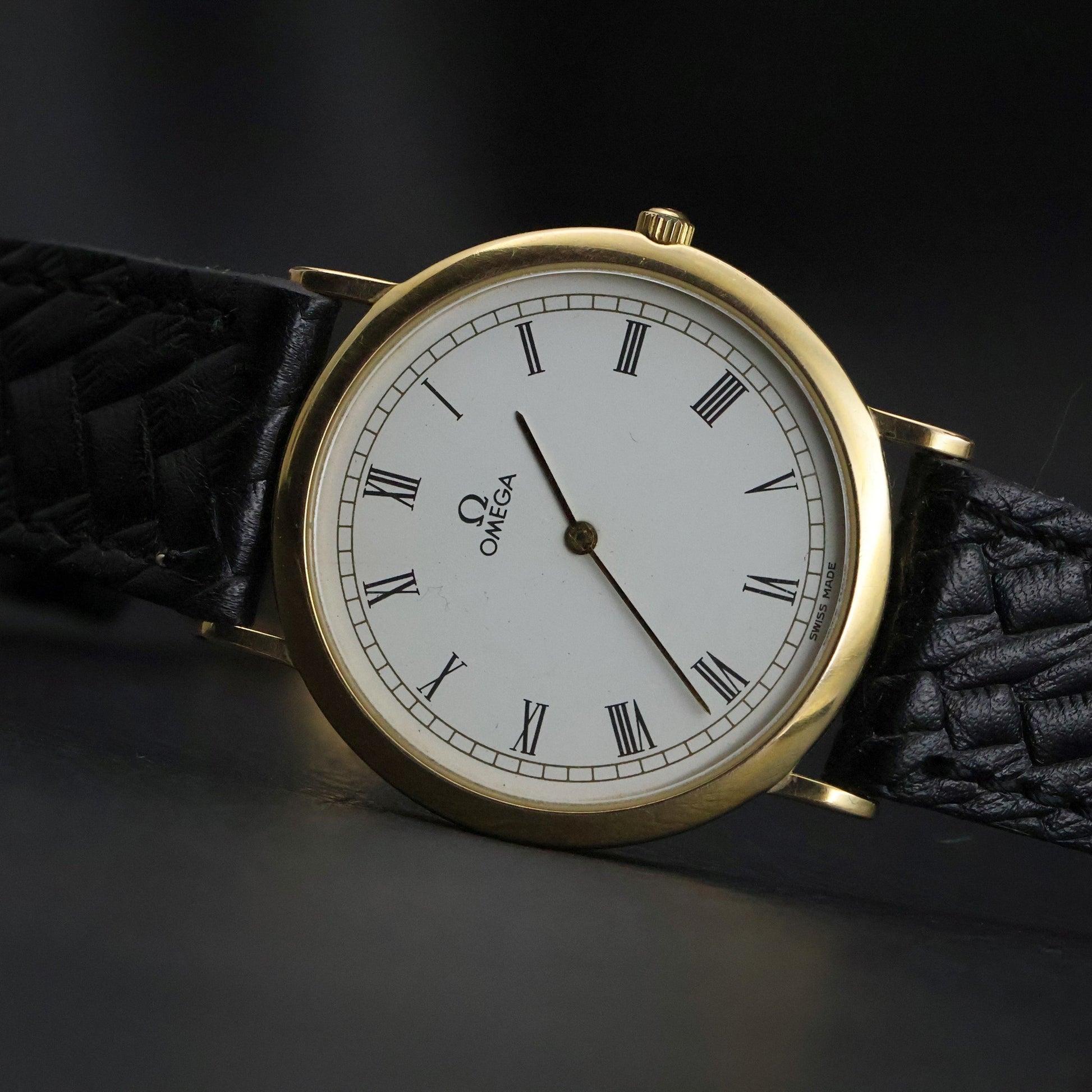 Omega De Ville Dress | Gold Plated | White Roman Dial | Black Braided Leather