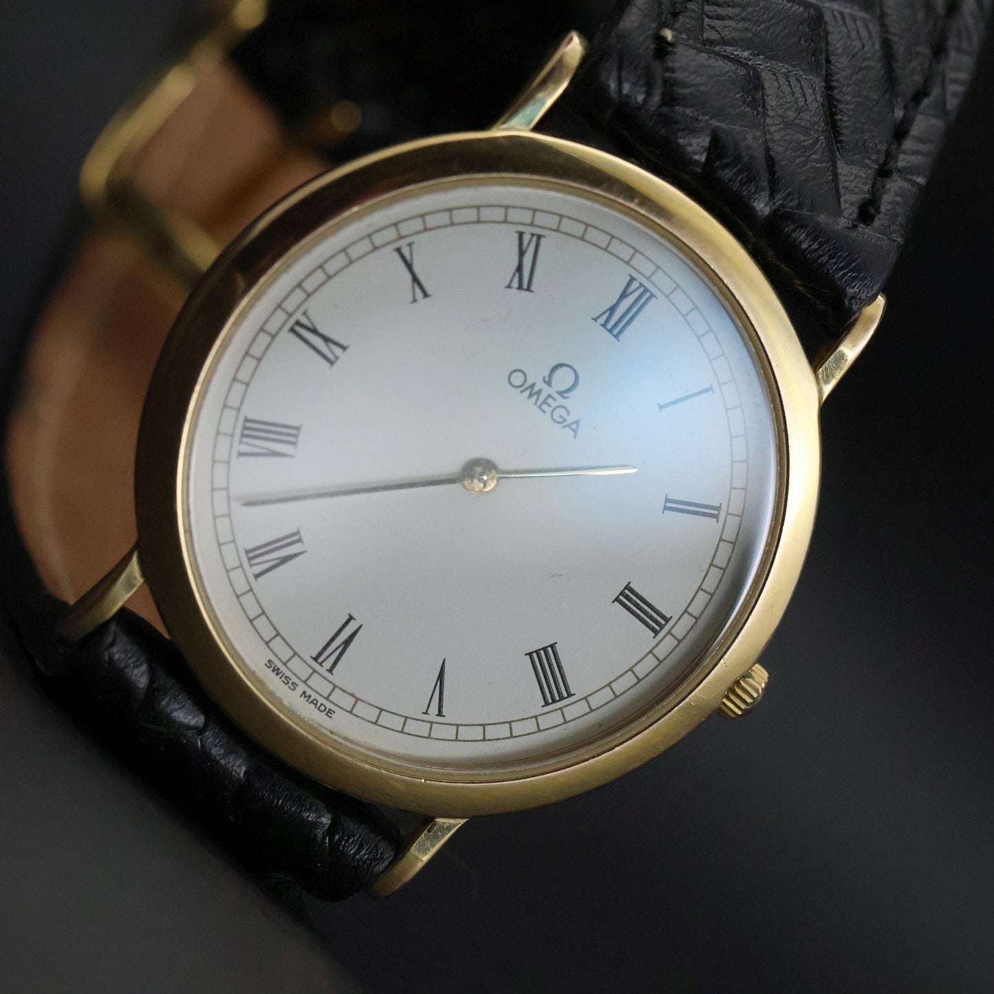 Omega De Ville Dress | Gold Plated | White Roman Dial | Black Braided Leather