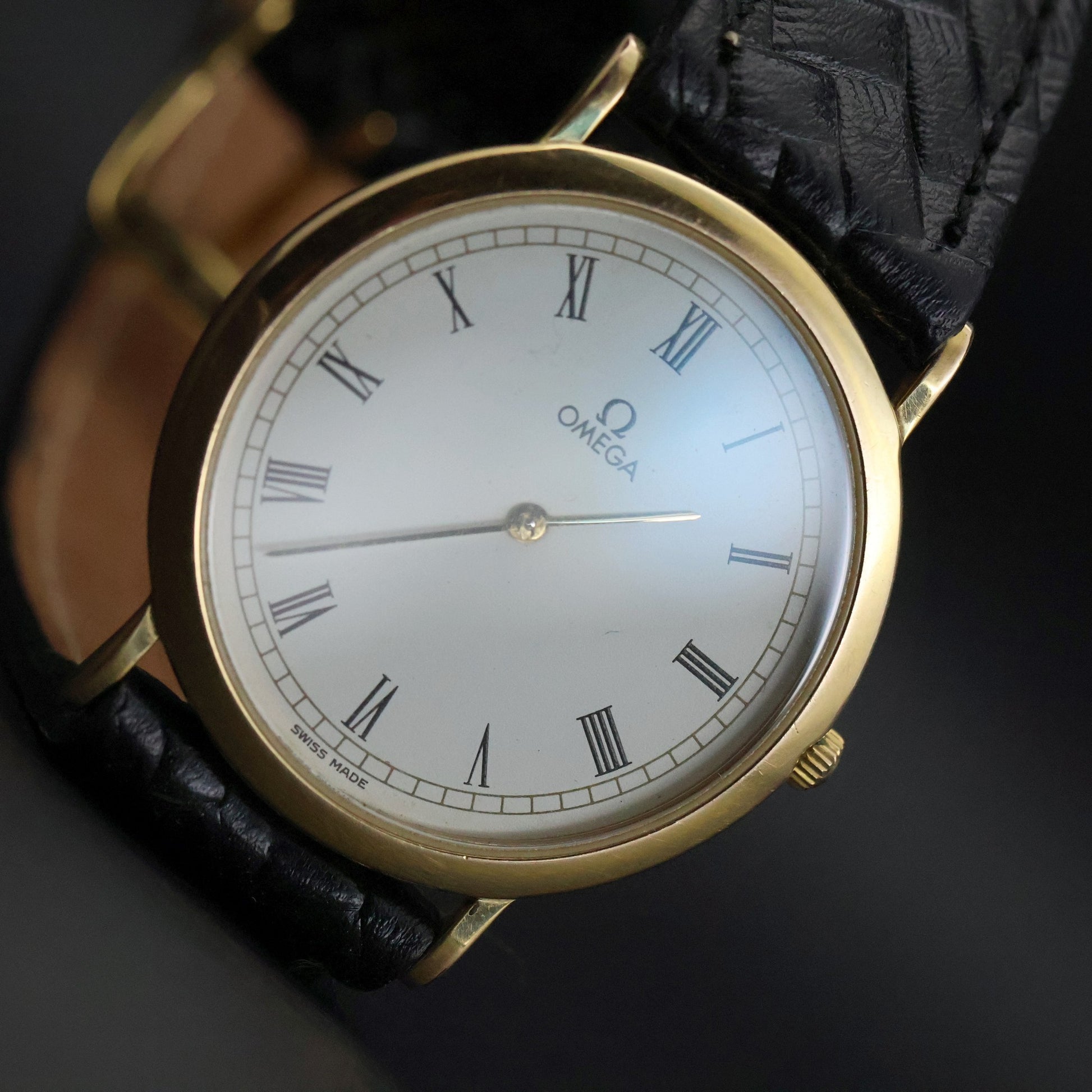 Omega De Ville Dress | Gold Plated | White Roman Dial | Black Braided Leather