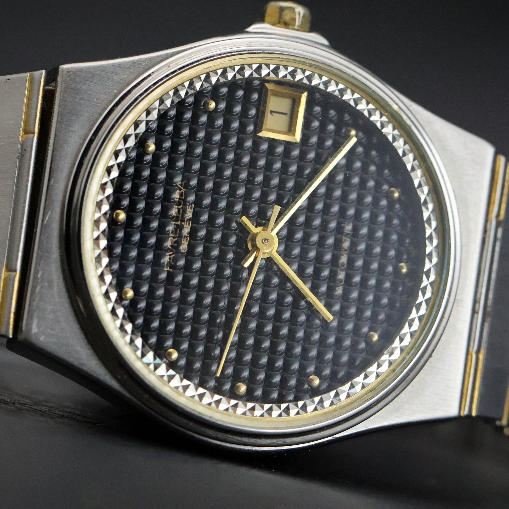 Favre-Leuba Geneve Automatic | Black Waffle Dial | Pyramid Bezel | Ref 6618-53