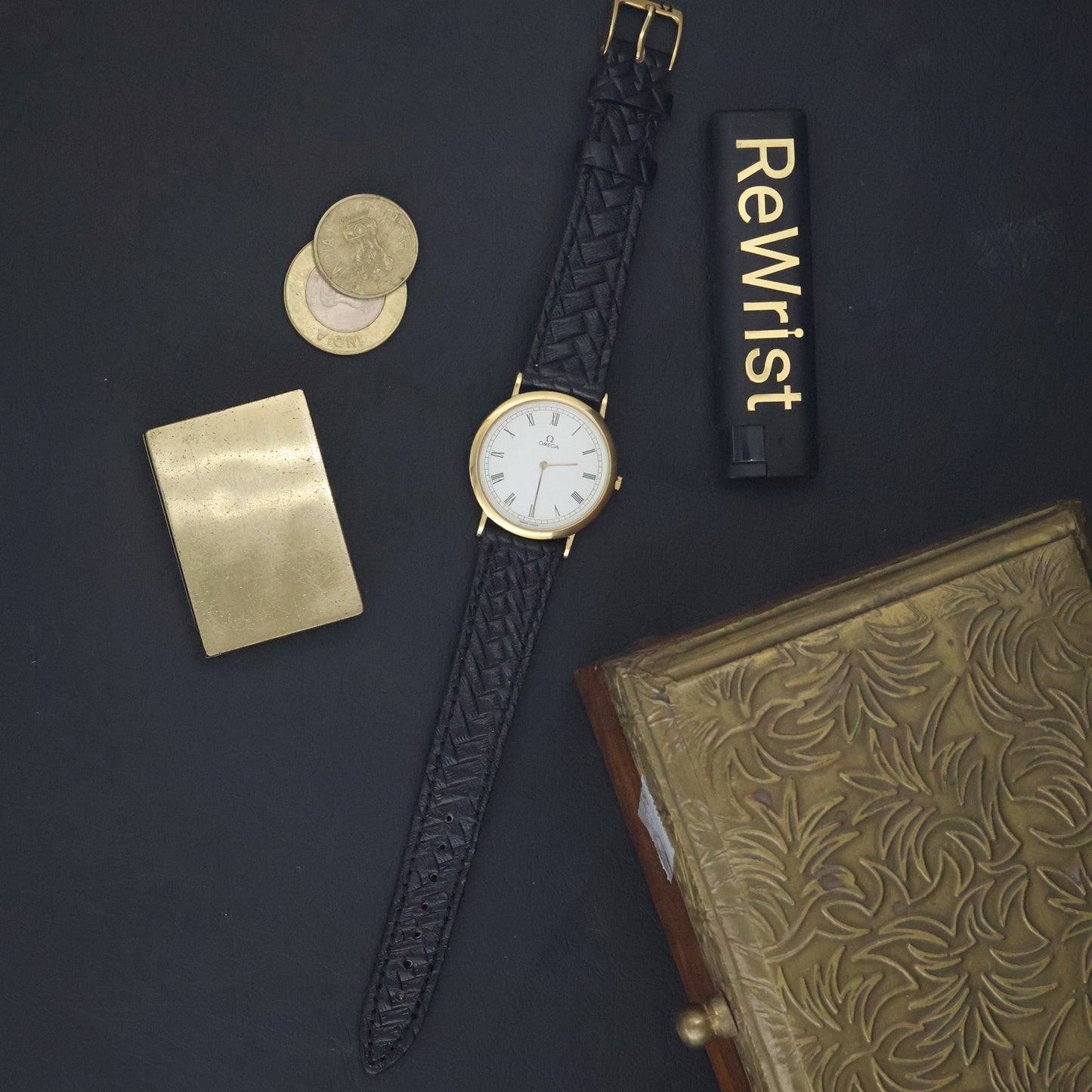 Omega De Ville Dress | Gold Plated | White Roman Dial | Black Braided Leather