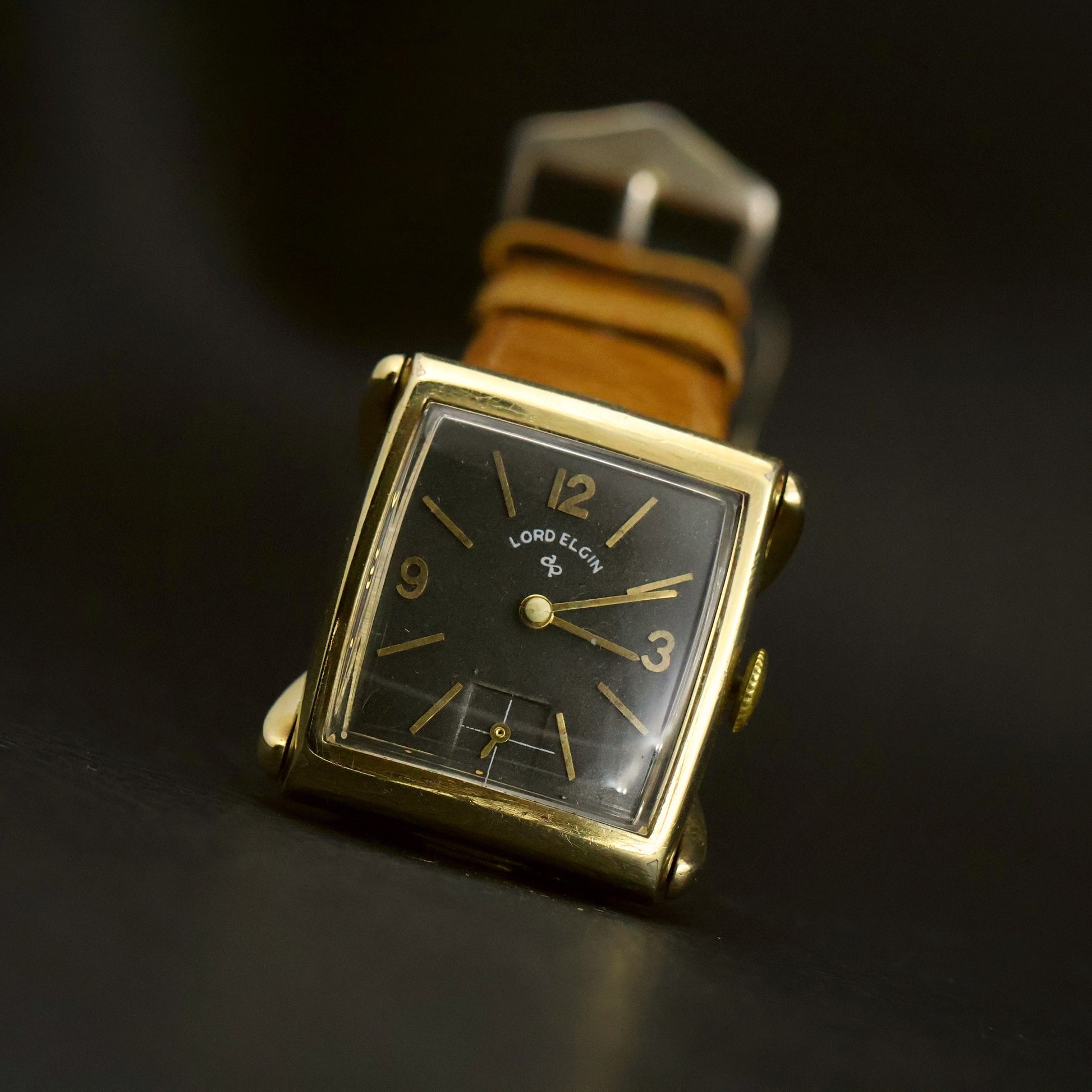 Lord Elgin 14K Gold-Filled Tank | Charcoal Dial | Sub-Seconds | Manual Wind
