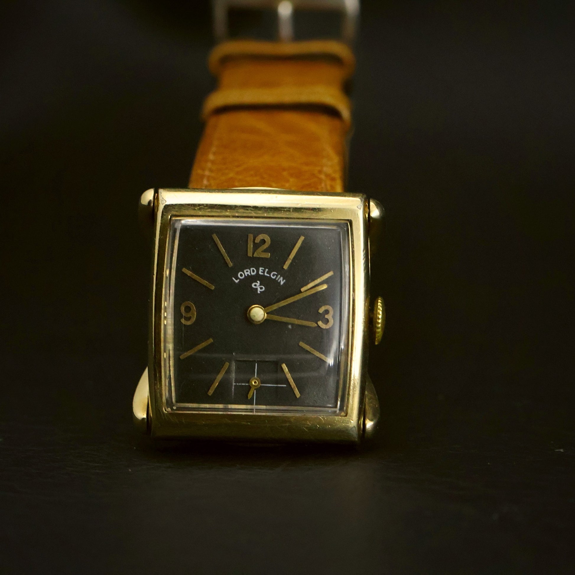 Lord Elgin 14K Gold-Filled Tank | Charcoal Dial | Sub-Seconds | Manual Wind