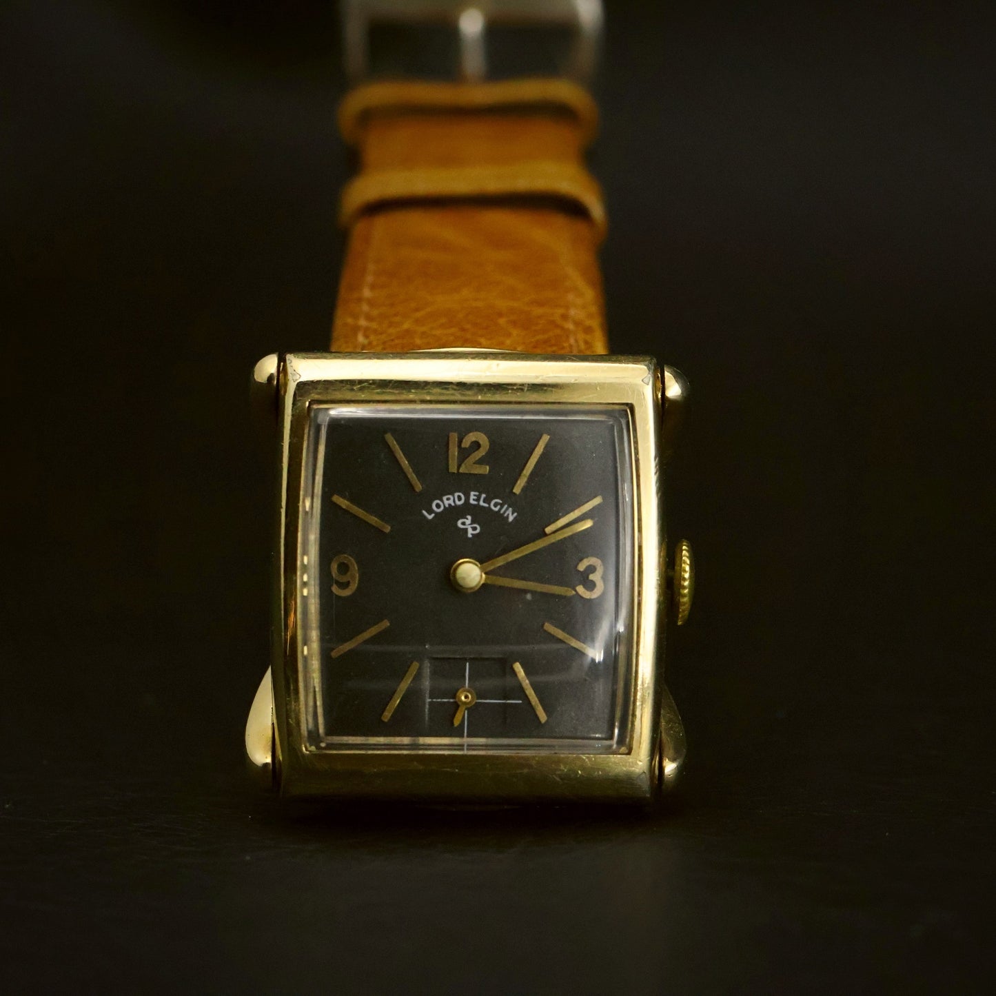 Lord Elgin 14K Gold-Filled Tank | Charcoal Dial | Sub-Seconds | Manual Wind