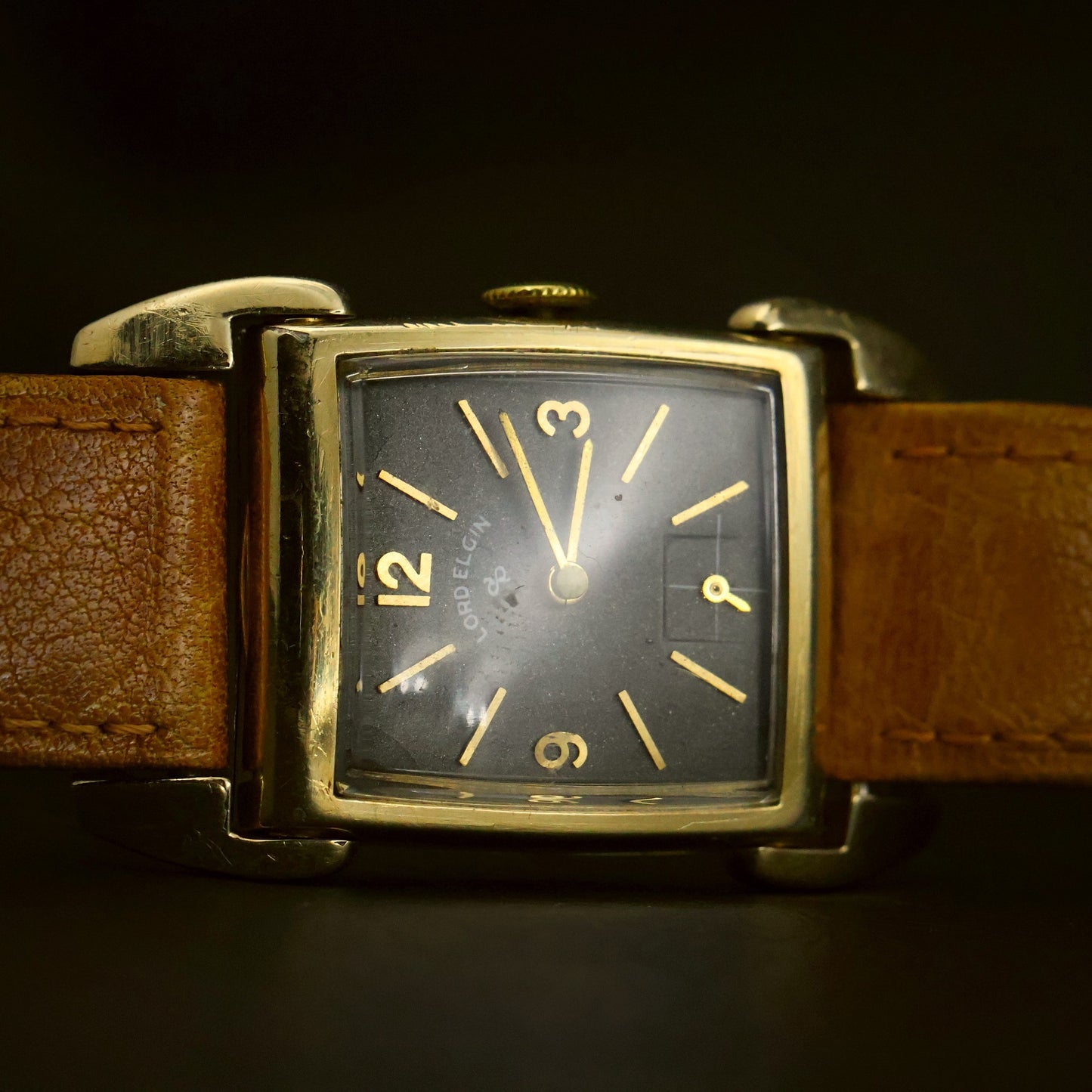 Lord Elgin 14K Gold-Filled Tank | Charcoal Dial | Sub-Seconds | Manual Wind