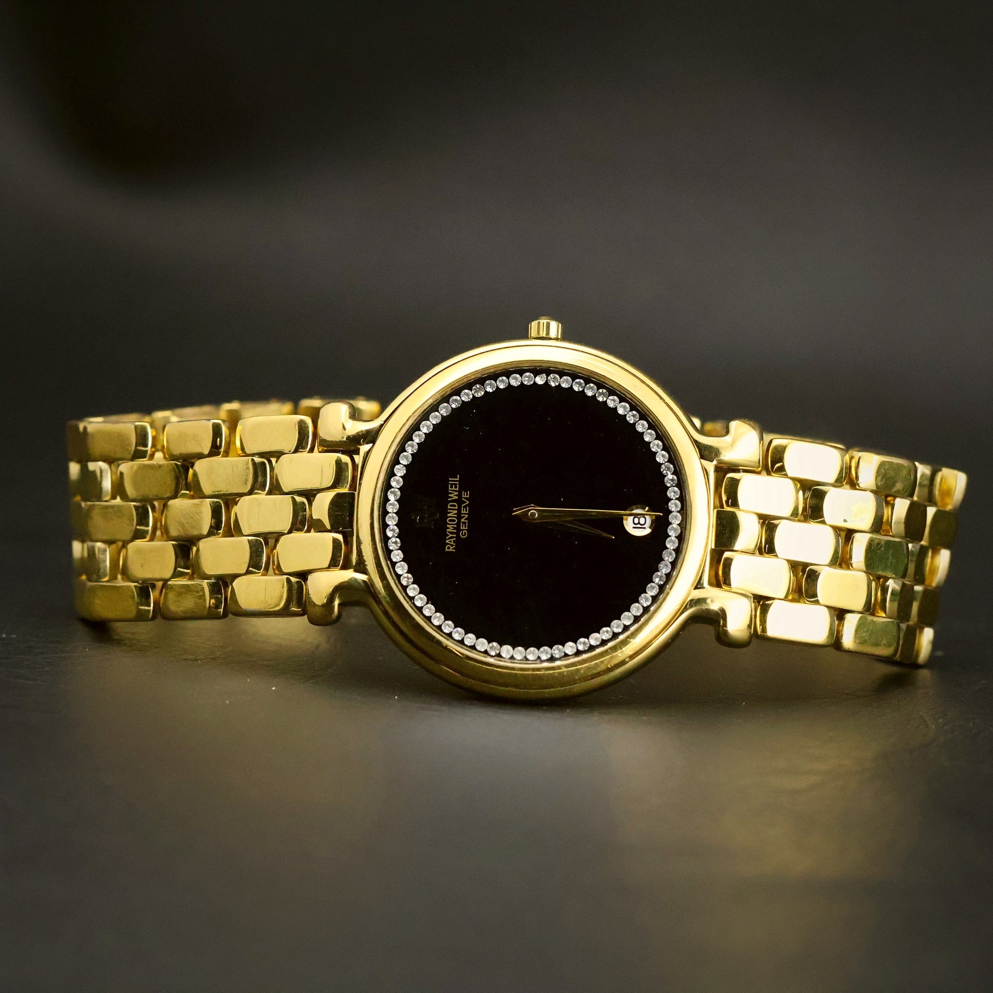 Raymond Weil Geneve | Onyx Black Crystal-Set Dial | Gold Plated | Date