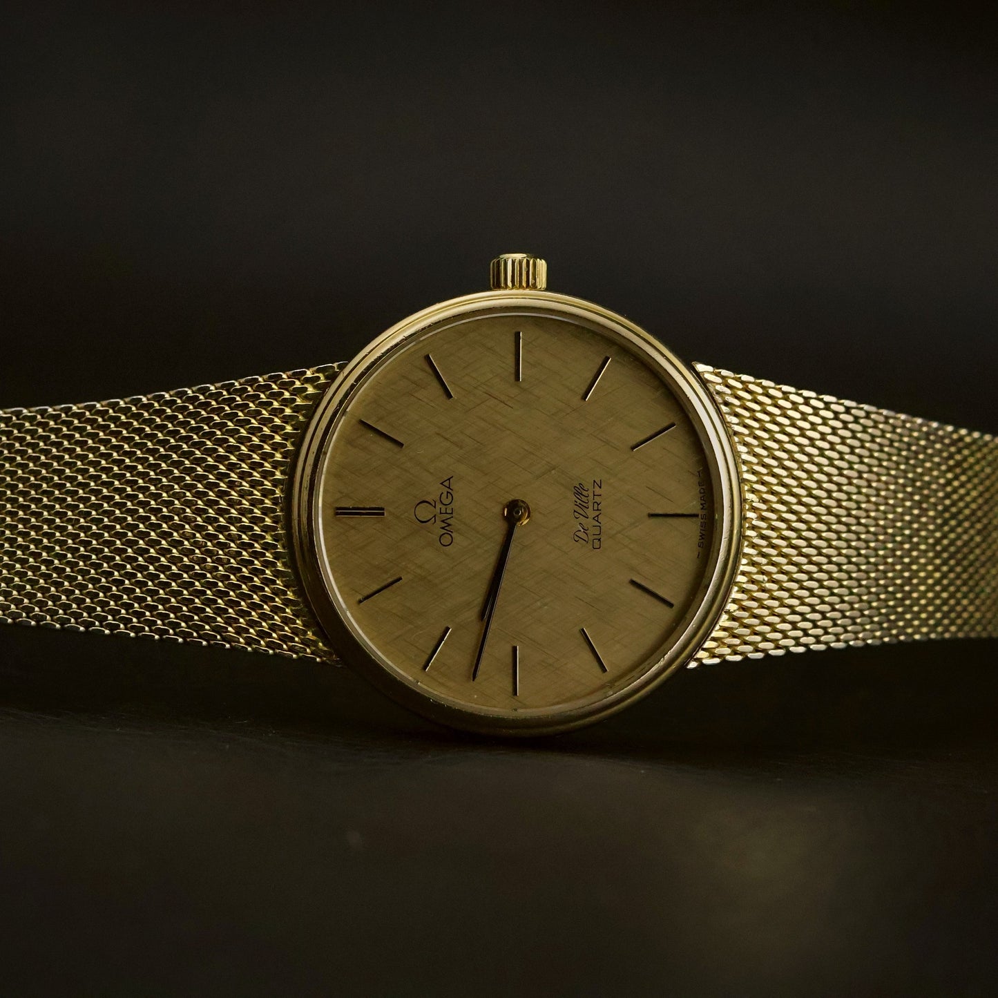 Omega De Ville | Champagne Linen Dial | Gold | Mesh Bracelet | Quartz