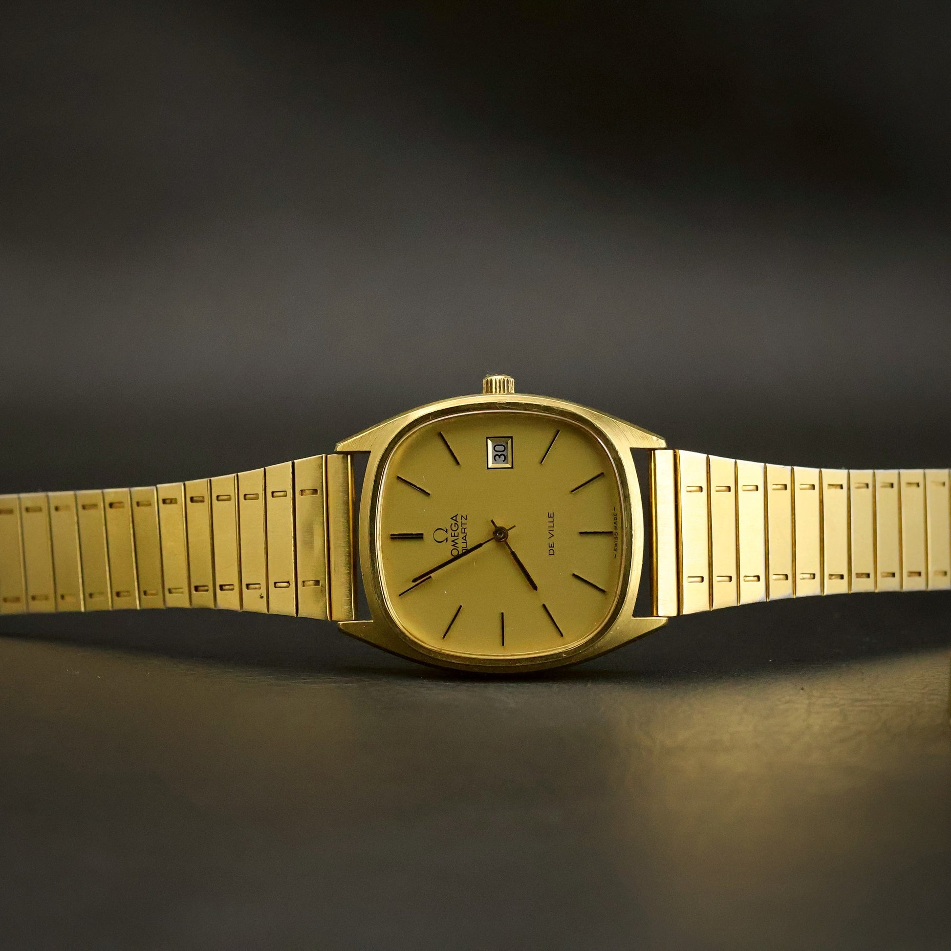 Omega De Ville Quartz | Champagne Dial | Gold Cushion Case | Date
