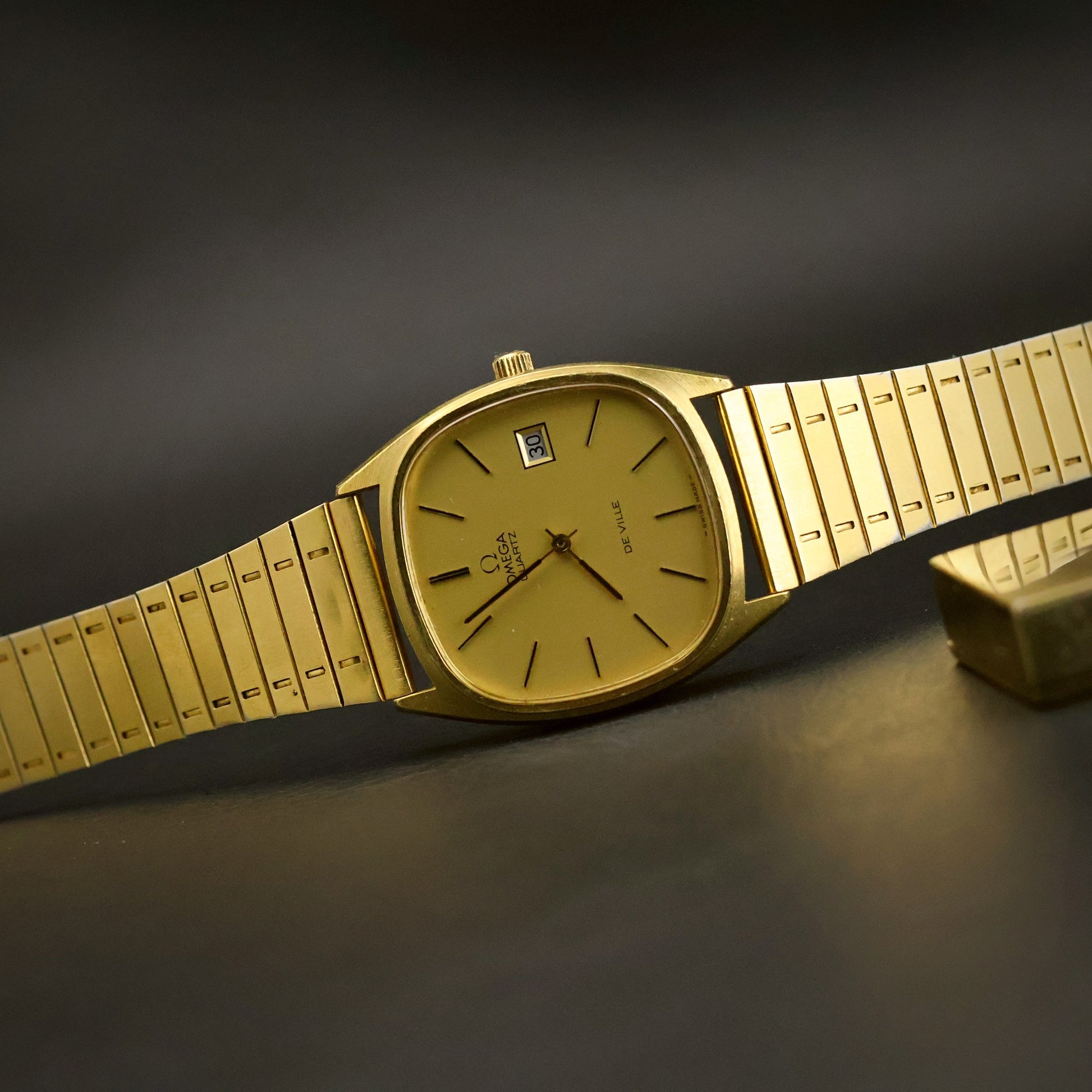 Omega De Ville Quartz | Champagne Dial | Gold Cushion Case | Date