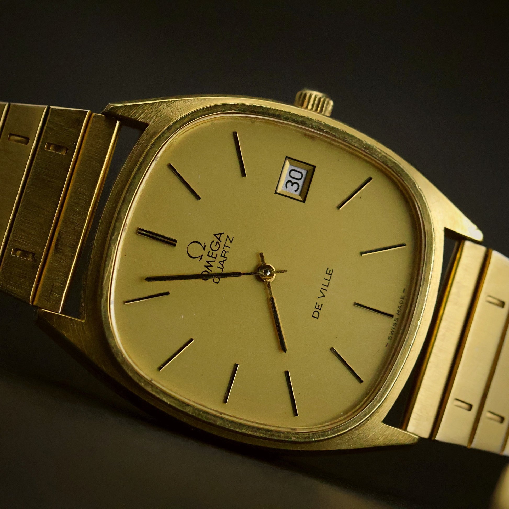 Omega De Ville Quartz | Champagne Dial | Gold Cushion Case | Date